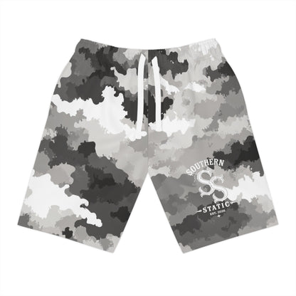 Gray Camo Athletic Long Shorts — Southern Savages Logo