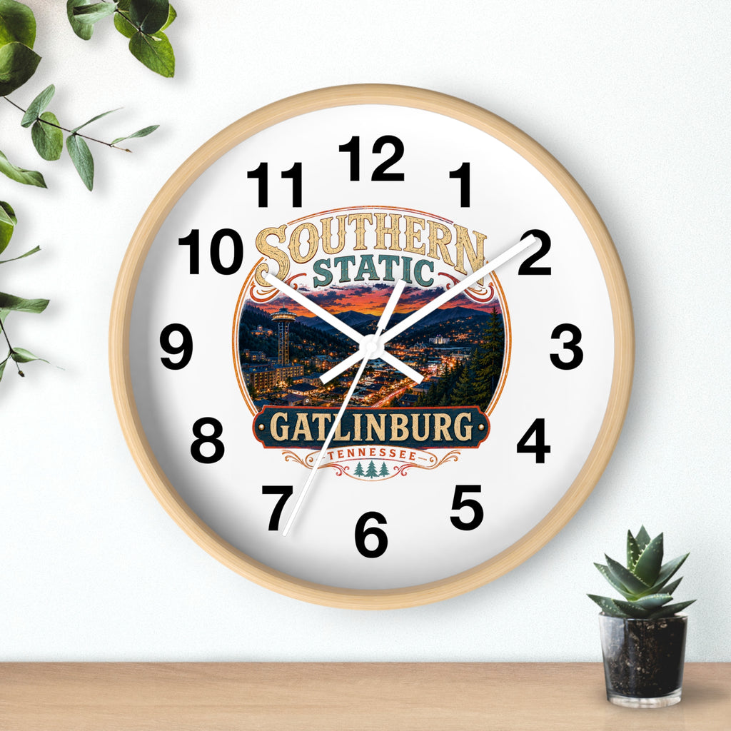 Gatlinburg Tennessee Nightscape Wall Clock | Southern Static Skyline