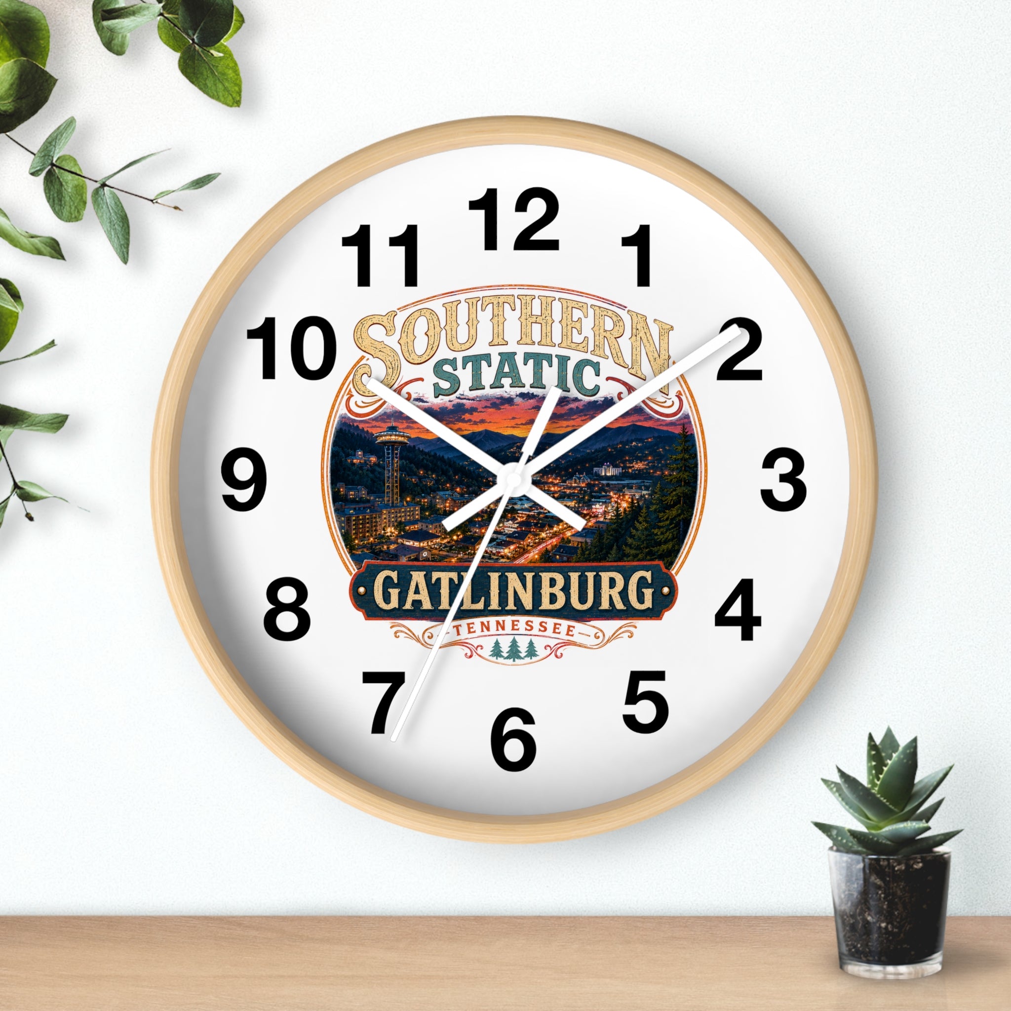 Gatlinburg Tennessee Nightscape Wall Clock | Southern Static Skyline