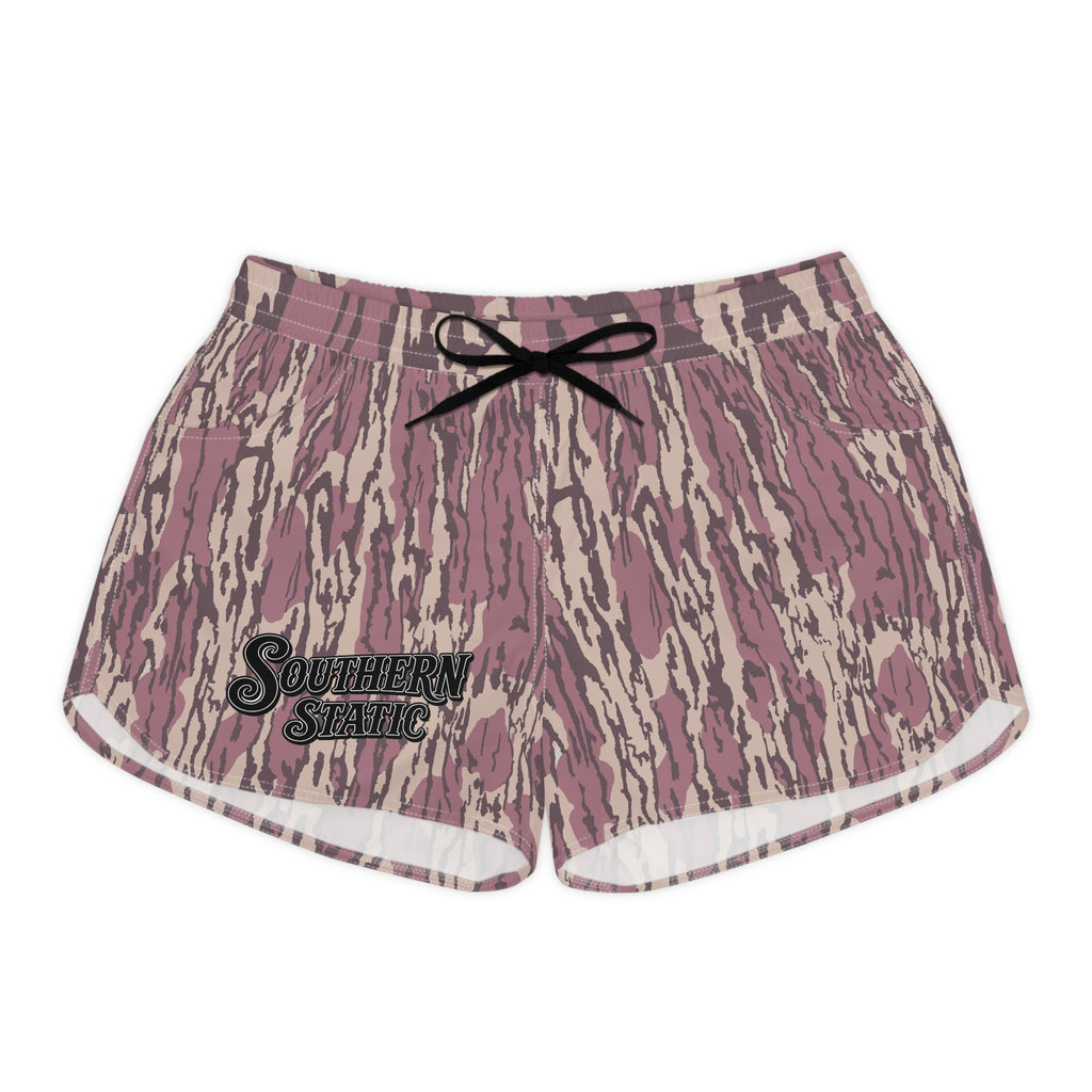Women's Camo Lounge Shorts — Pink 'Southern Static' AOP Casual Sleepwear