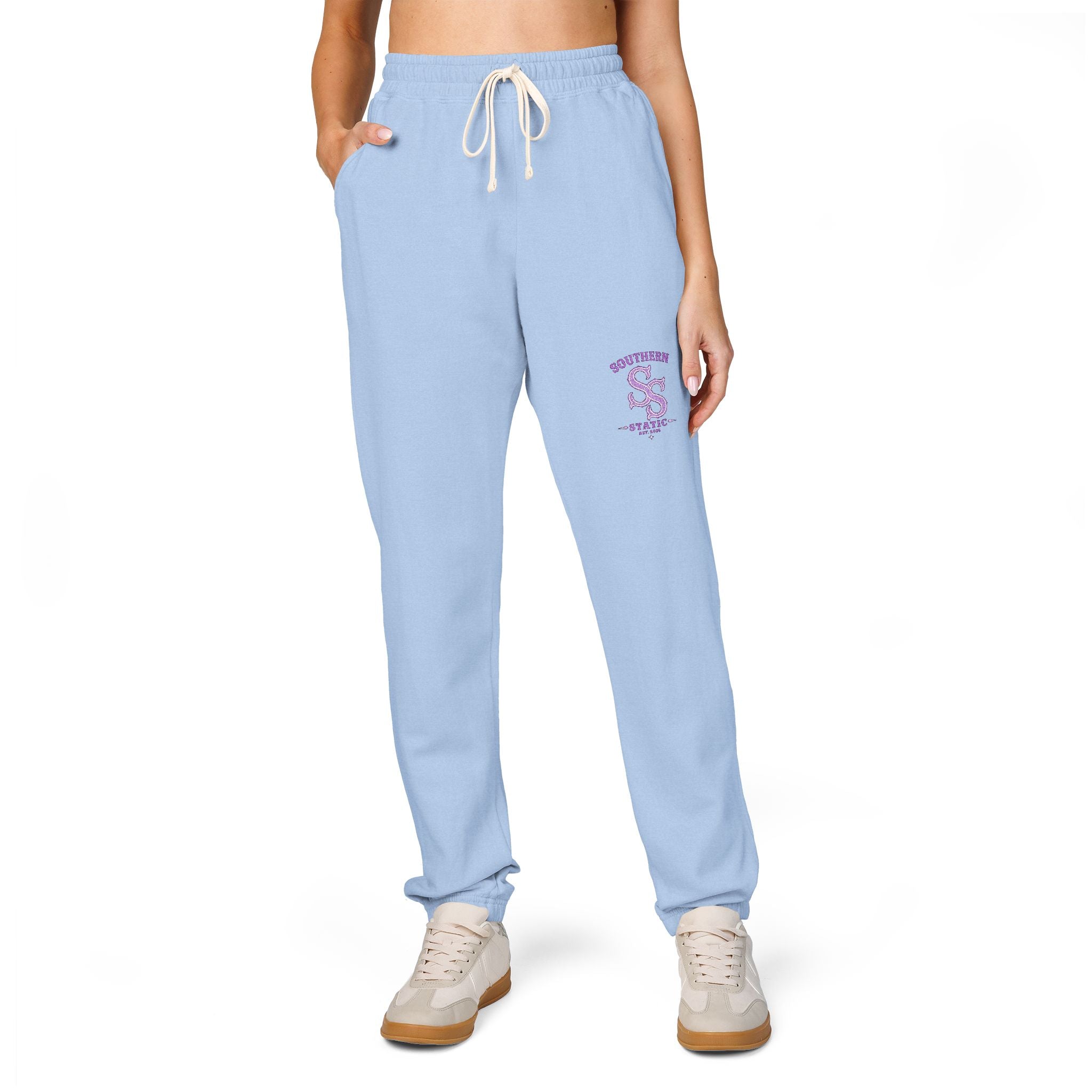 Embroidered 'S' Floral Sweatpants – Garment-Dyed Fleece Joggers
