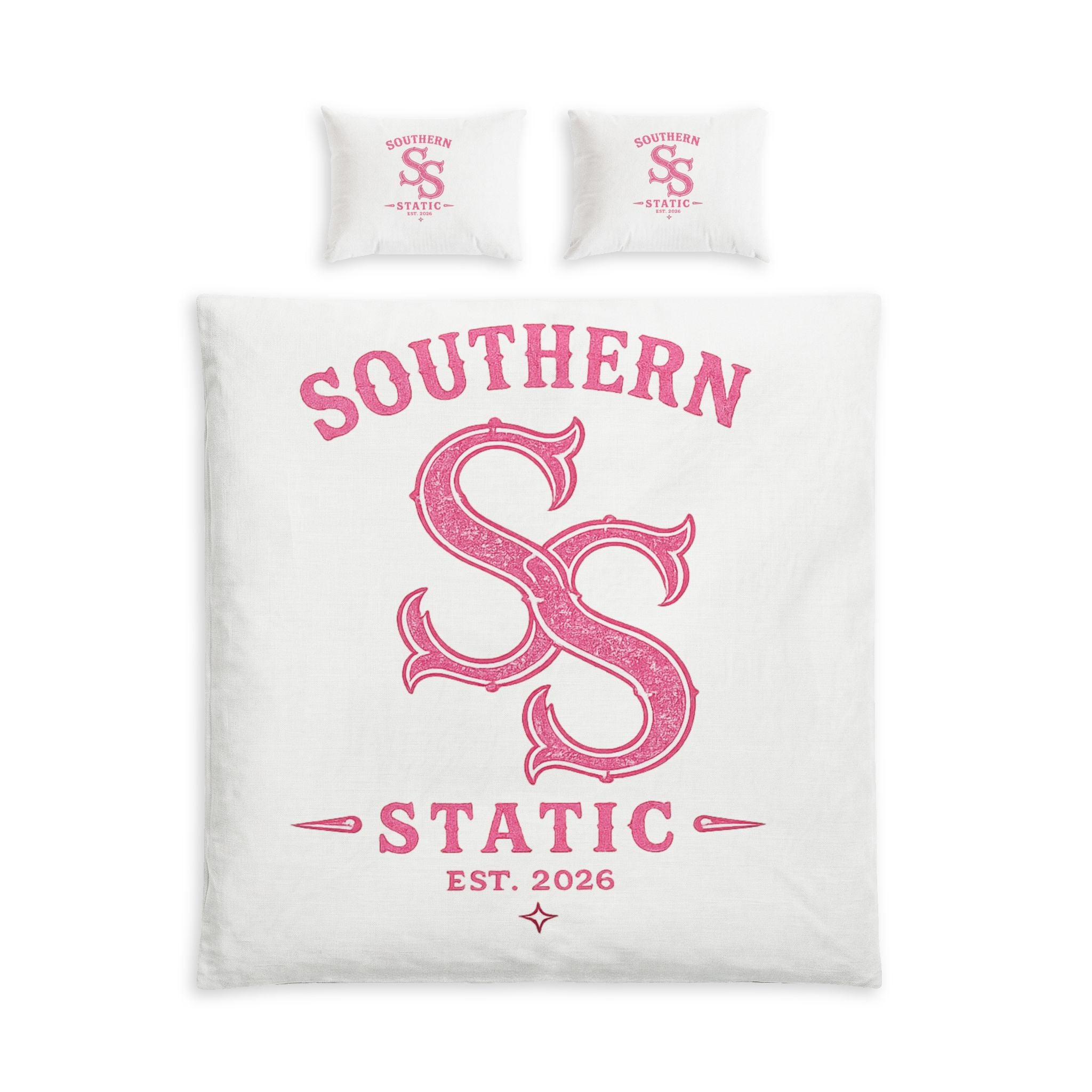 Southern Static Pink Logo Cotton Bed Set - Monogram Duvet & Pillowcase