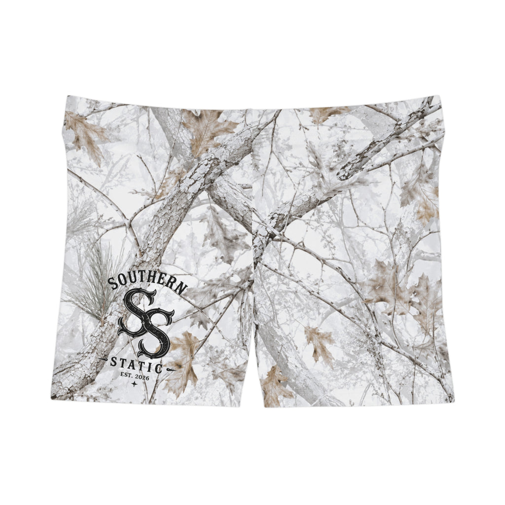 Camo Winter Oak Women's Shorts — Snowy Woodland All-Over Print