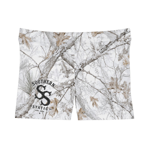 Camo Winter Oak Women's Shorts — Snowy Woodland All-Over Print