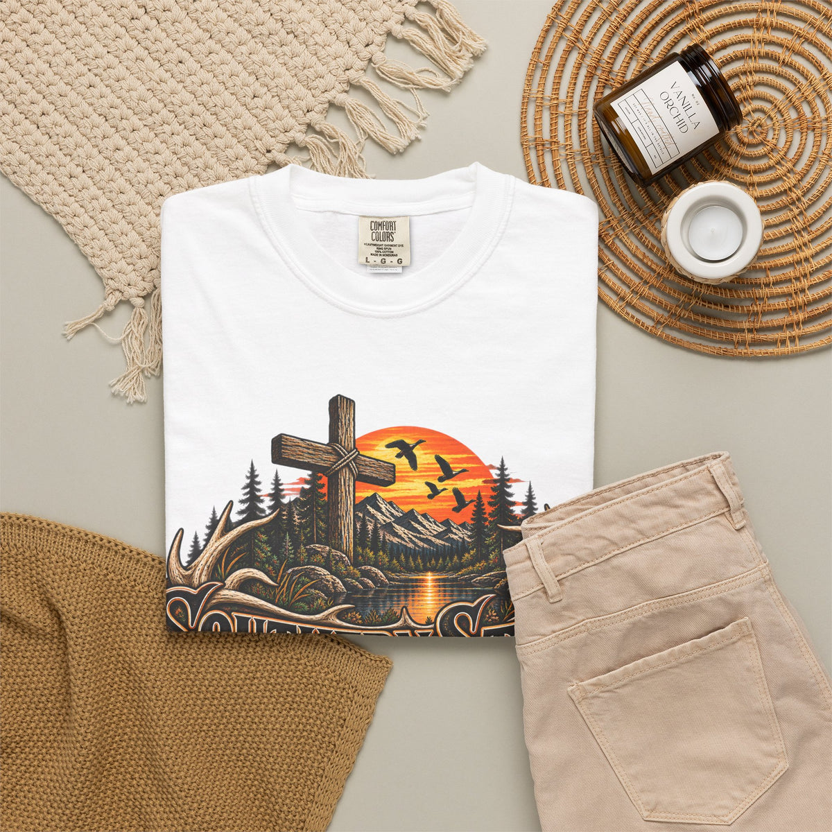 T-Shirt — Southern Static Rustic Cross Sunset Graphic Tee