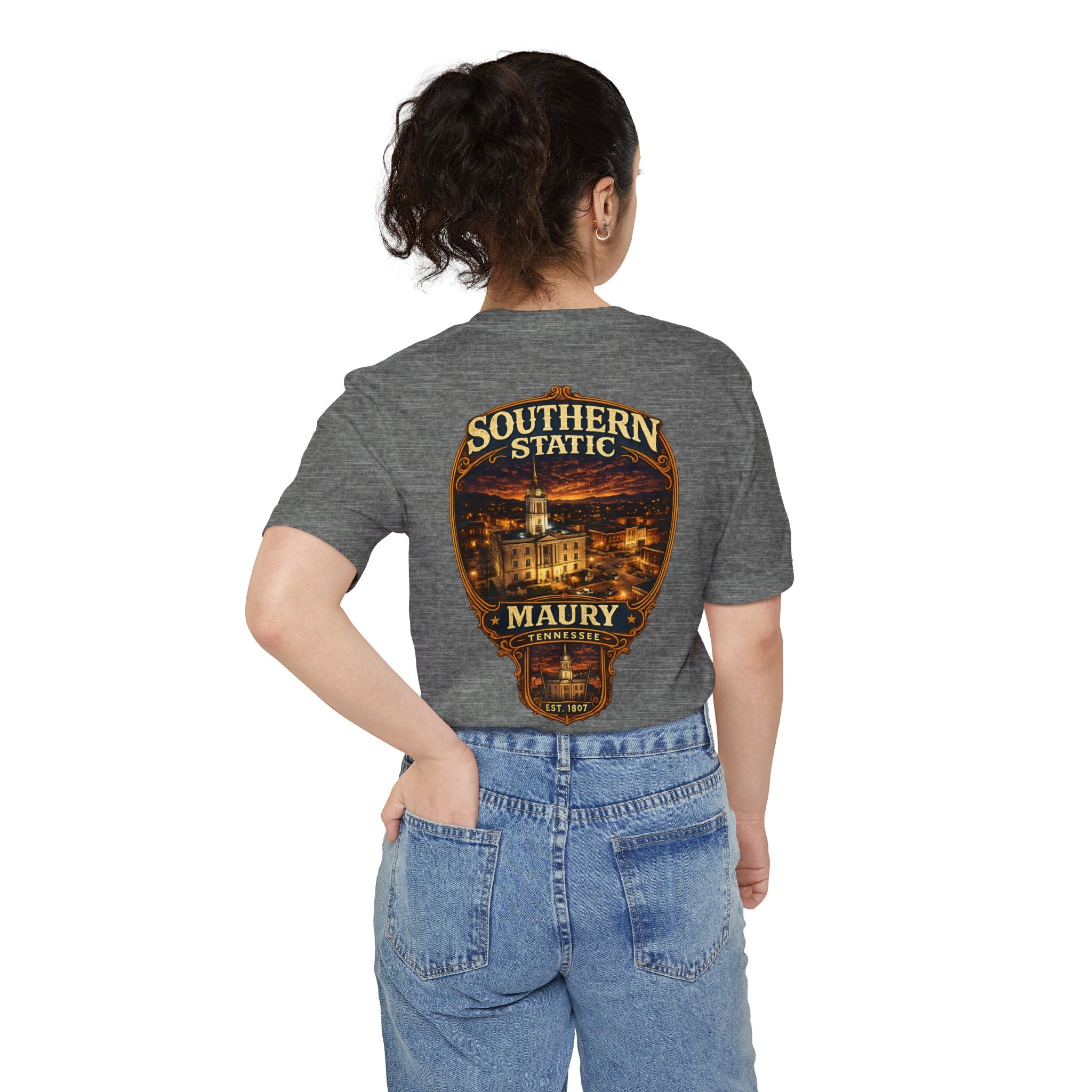 Southern Static Maury Pocket T-Shirt — Nashville Night Skyline Tee