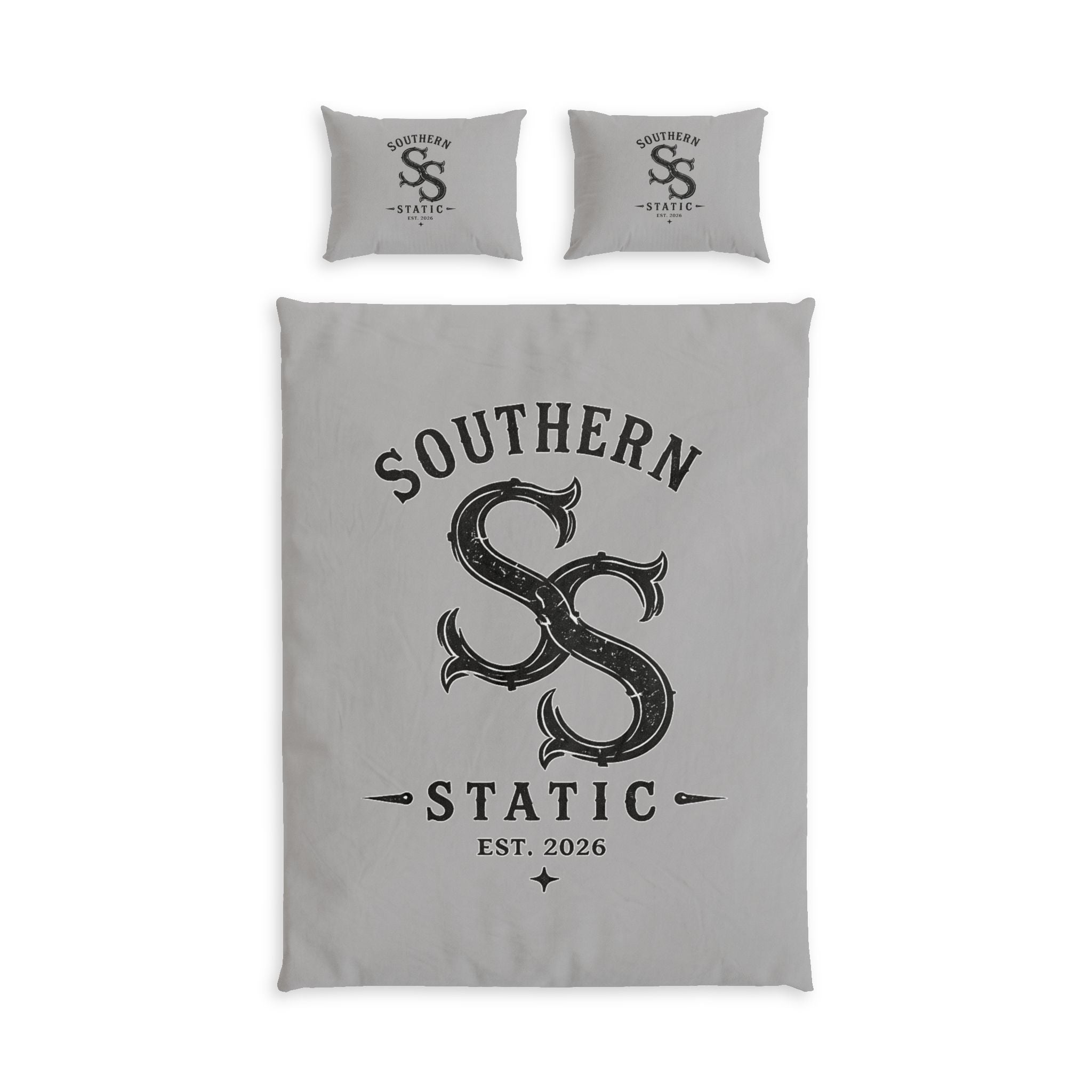 Southern Static Cotton Bed Set – Vintage Monogram Duvet Cover with Pillows