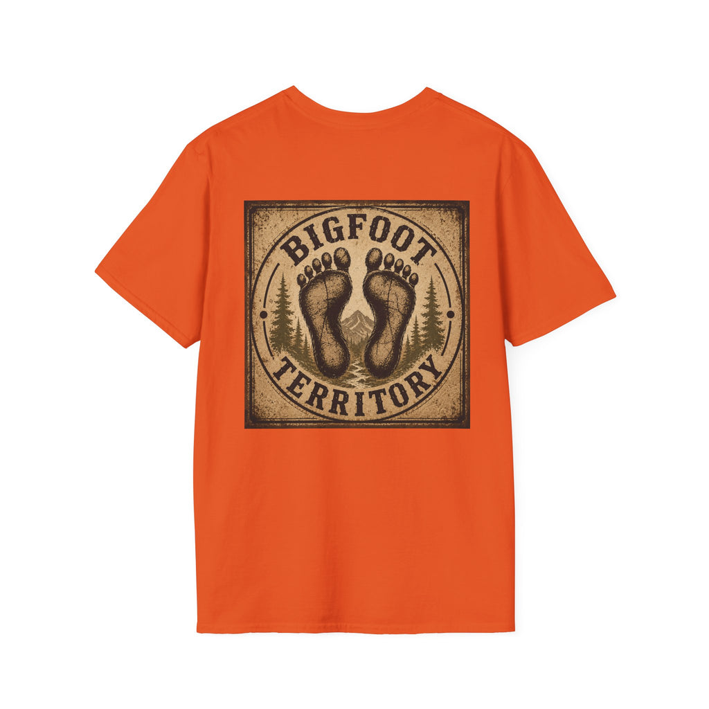 Bigfoot Territory design T-Shirt | Sasquatch footprints forest badge