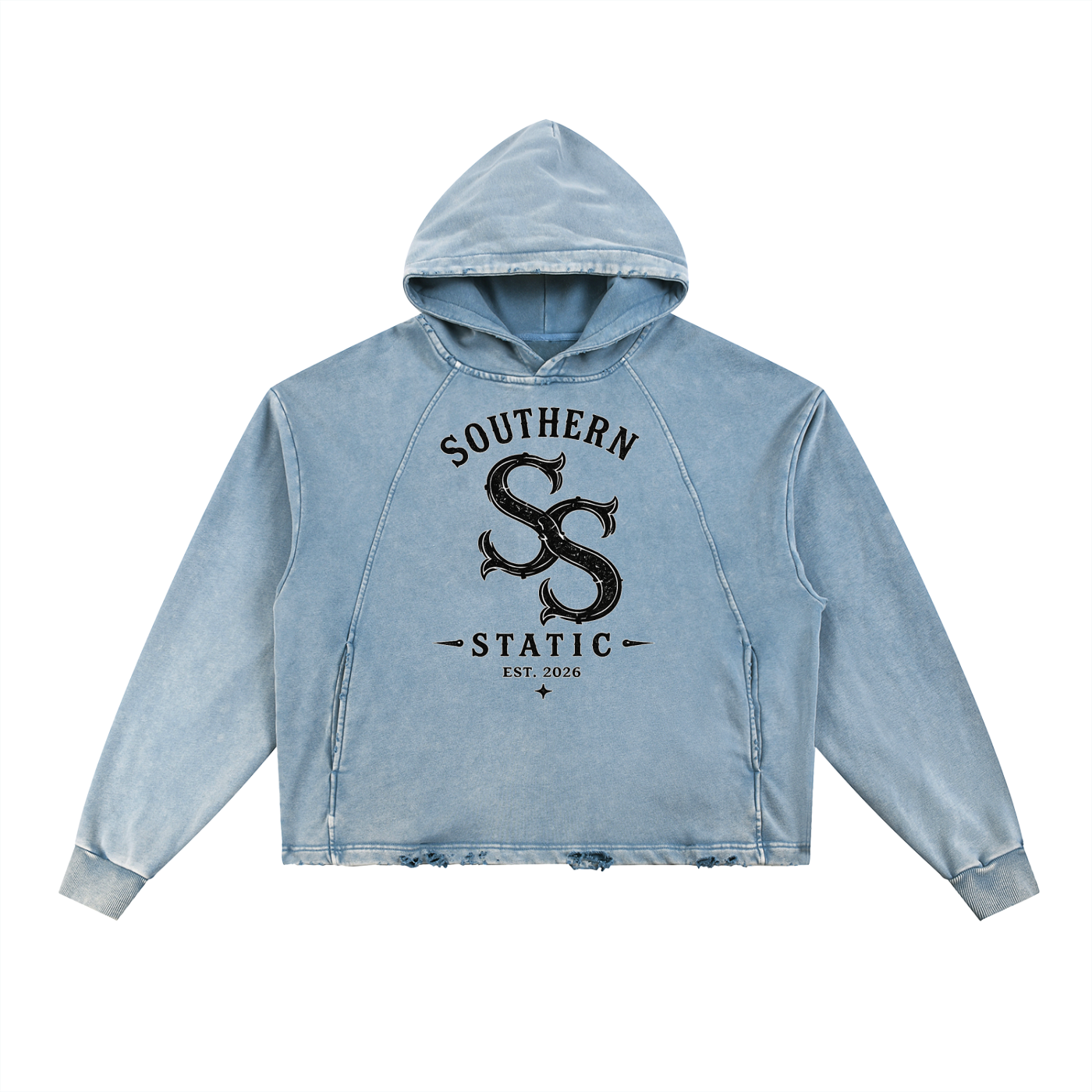 Vintage Washed Frayed-Hem Hoodie