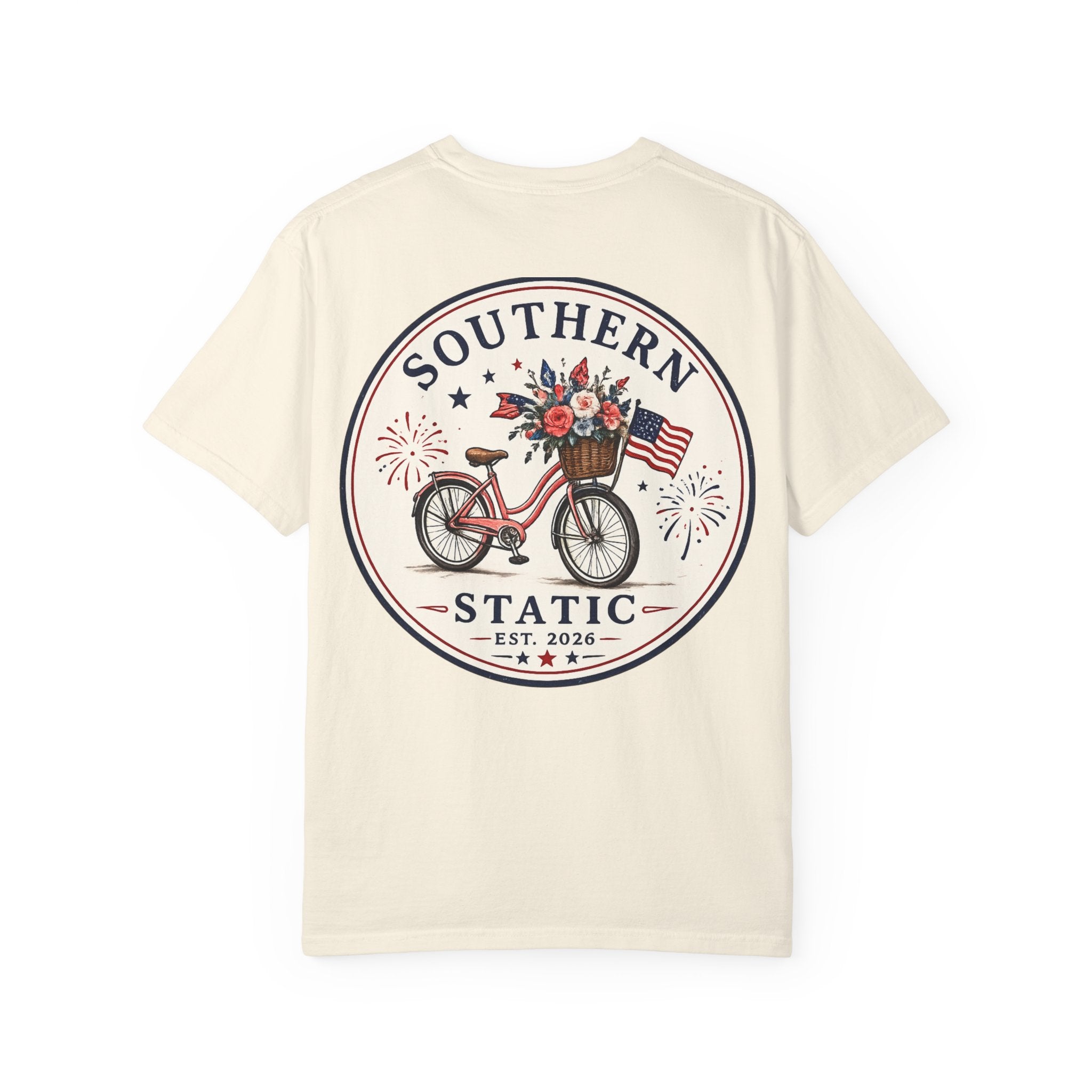 Women’s Southern Static Bicycle T-Shirt — Americana Floral Bike Tee (Est. 2026)