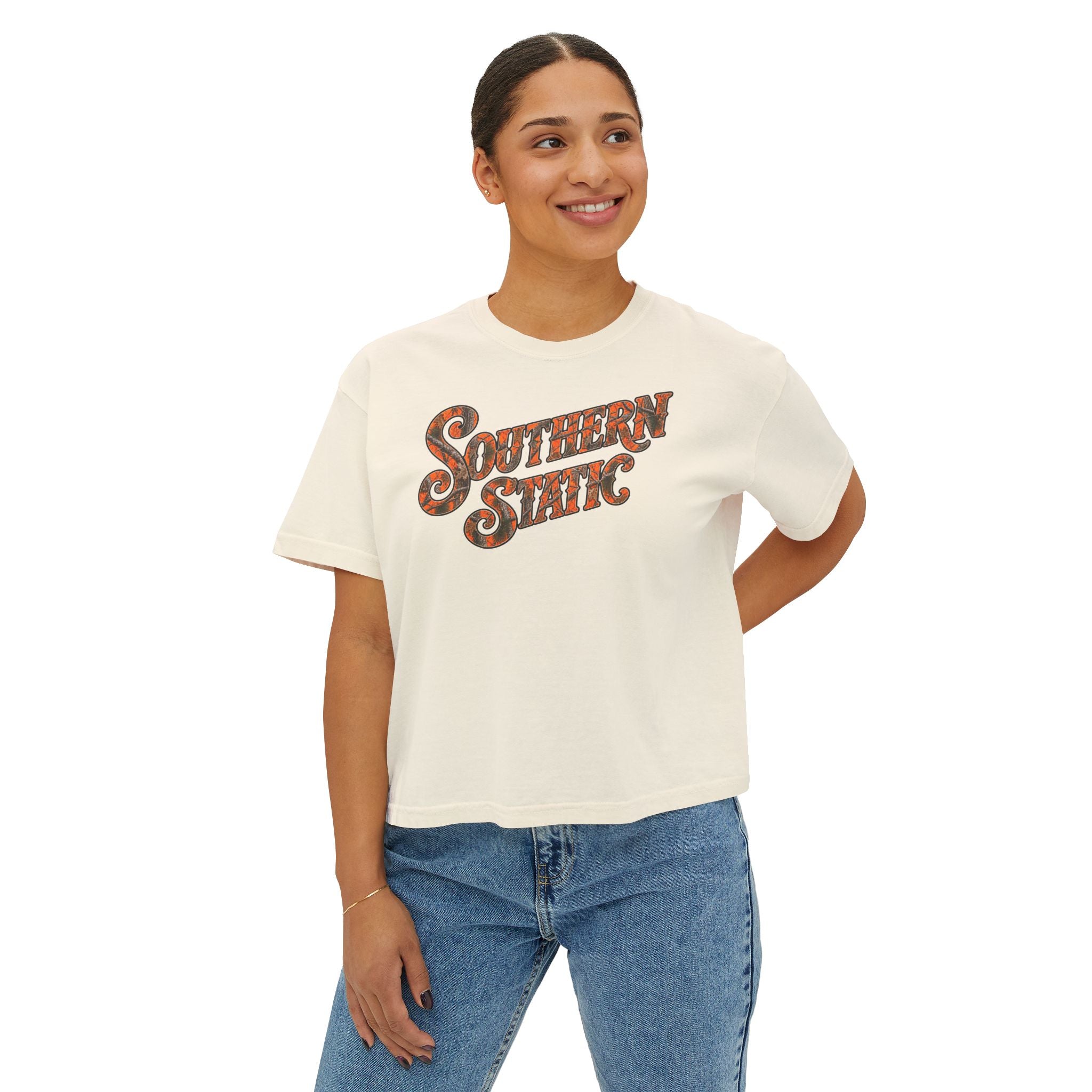 Southern State Boxy Tee — Retro Camo Women’s Crop T-Shirt