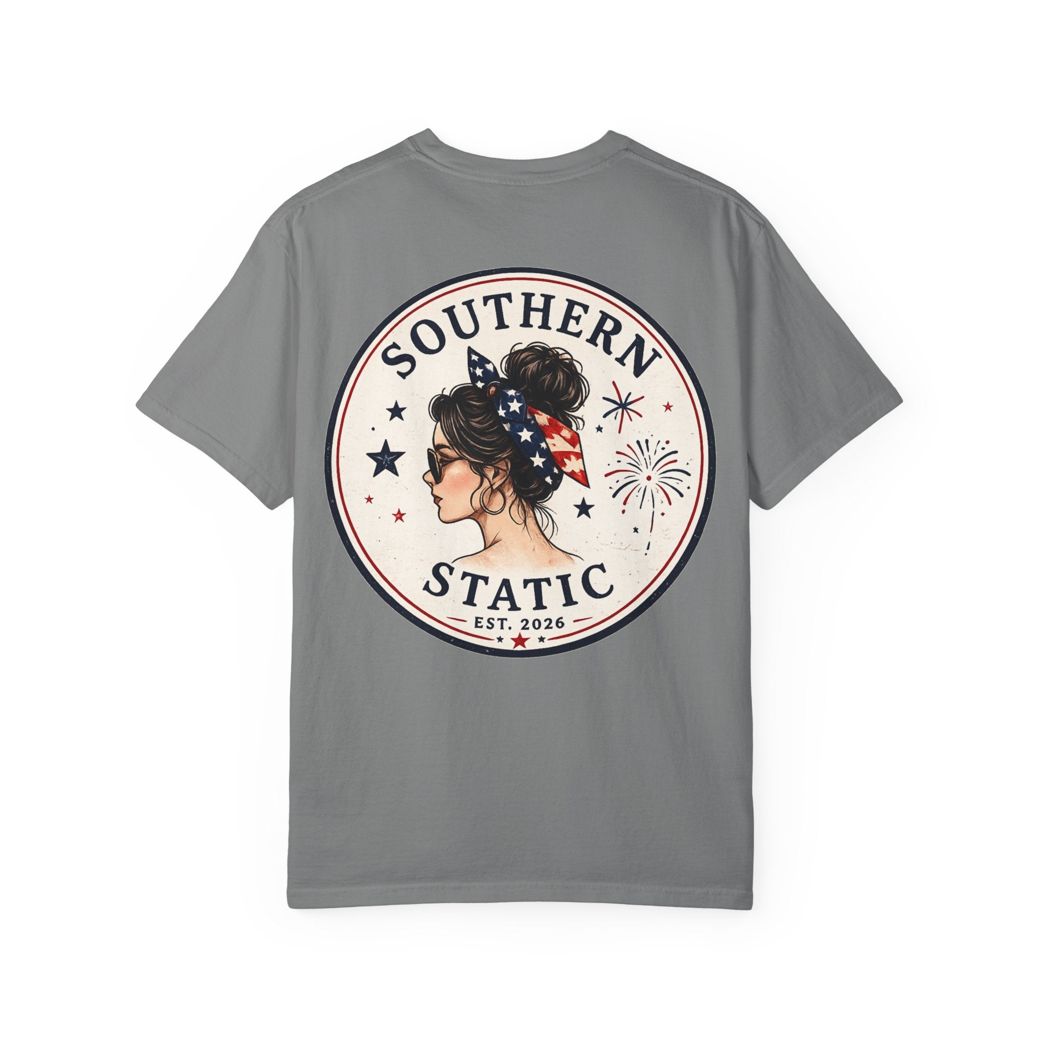 Women’s Southern Static Graphic T-Shirt — Patriotic Woman Back Print