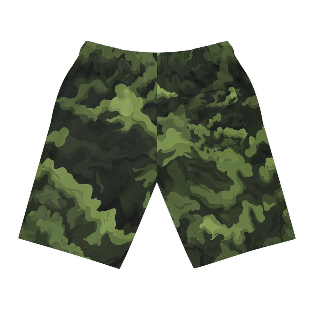 Camo Athletic Long Shorts — Green Urban Camouflage Gym & Casual Swim Trunks