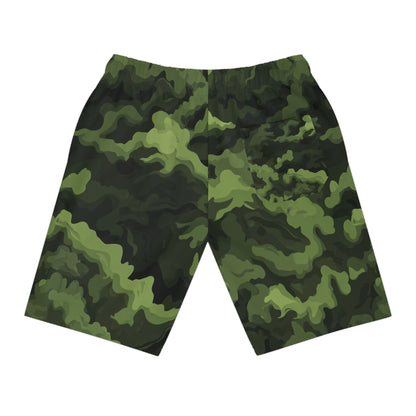 Camo Athletic Long Shorts — Green Urban Camouflage Gym & Casual Swim Trunks