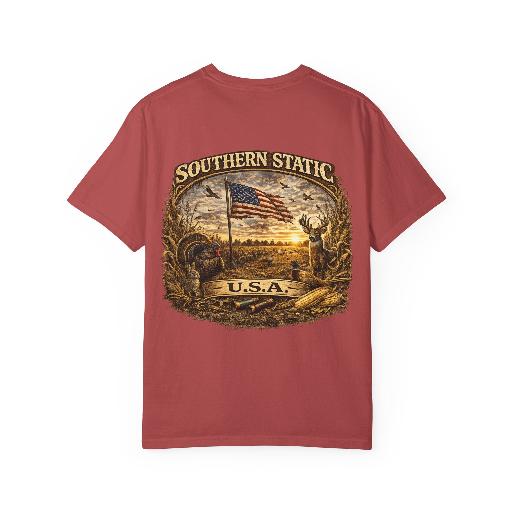 Southern Static USA Flag T-shirt | Rustic Patriotic Graphic Tee