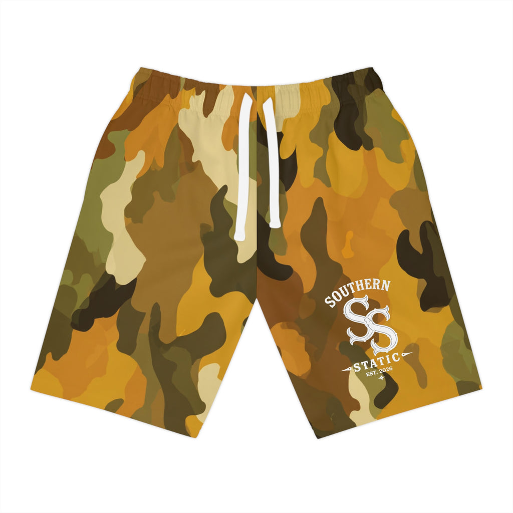 Camo Athletic Long Shorts — Southern Static Logo Performance Swim/Workout Shorts