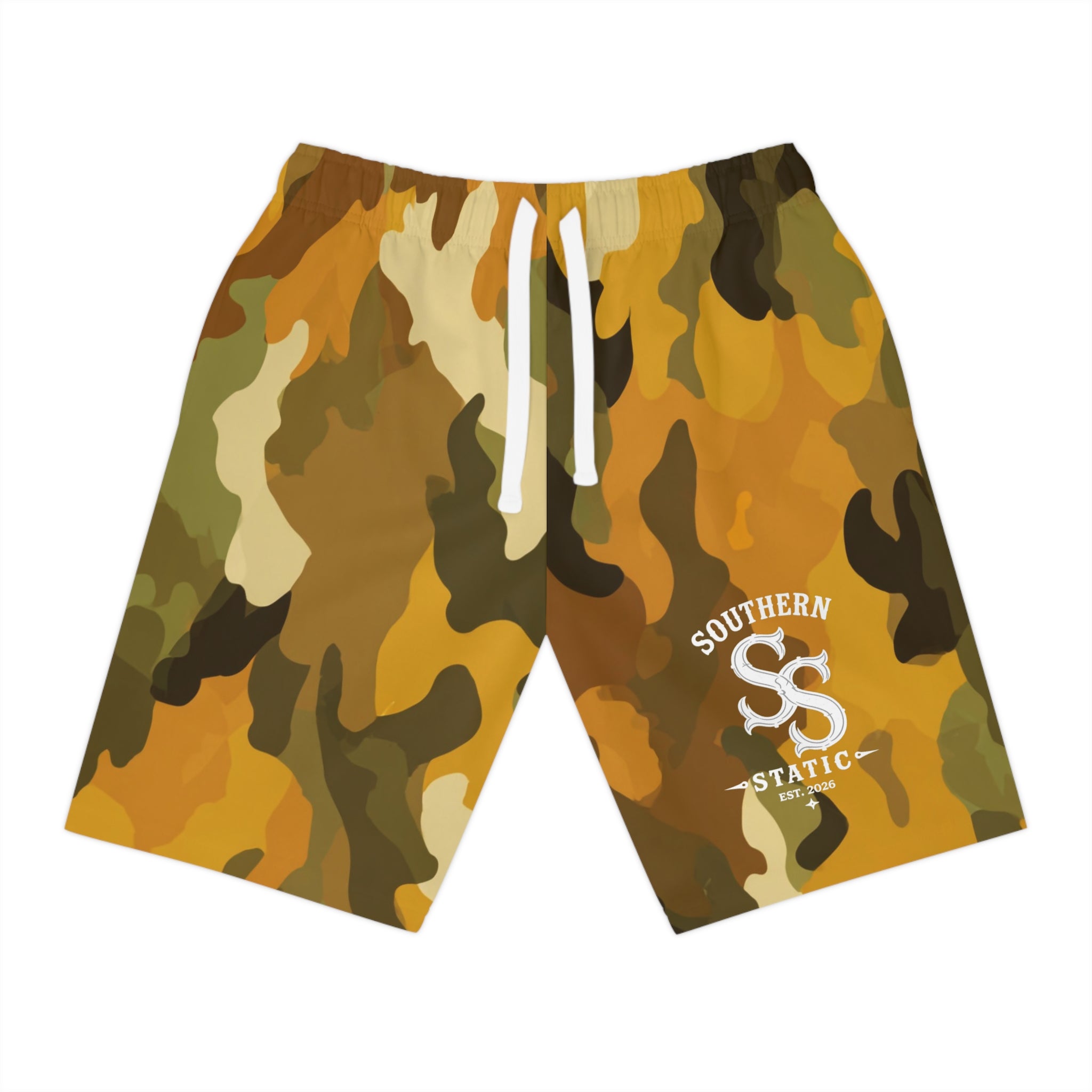 Camo Athletic Long Shorts — Southern Static Logo Performance Swim/Workout Shorts