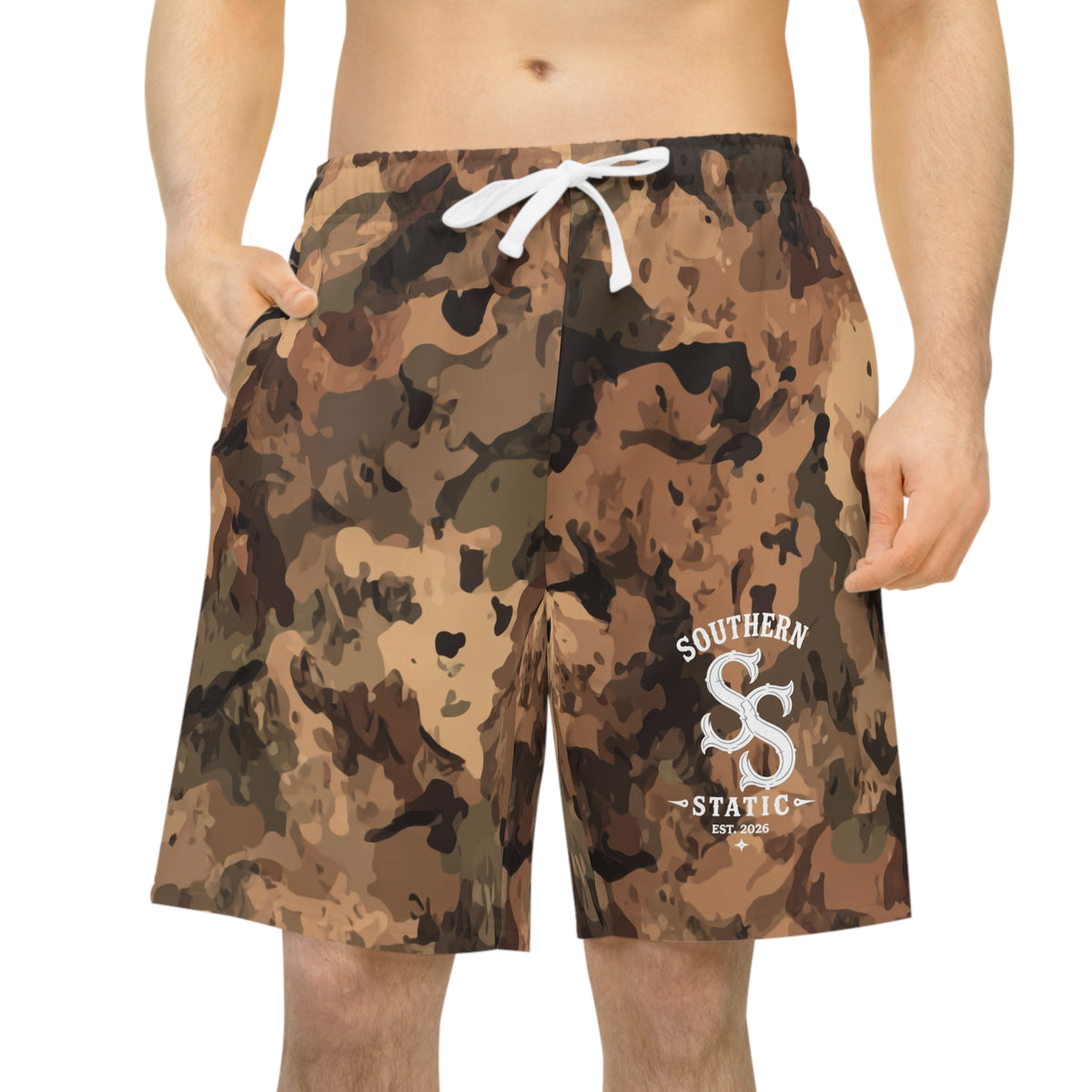 Camo Athletic Long Shorts — Brown Desert Print