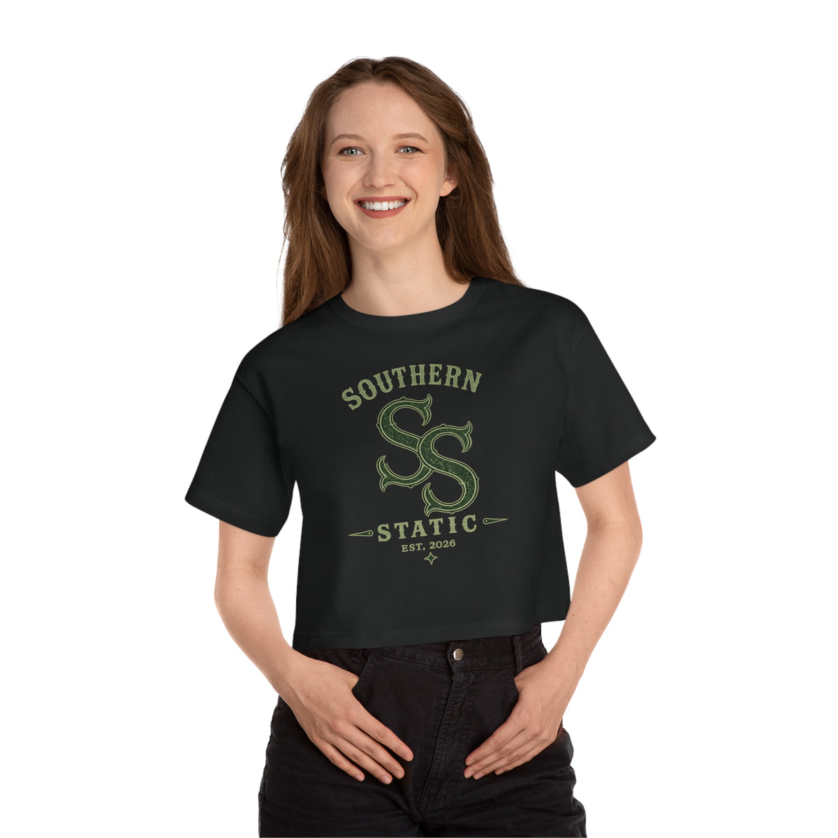 Southern Static Cropped T-Shirt — Vintage Athletic Logo Women’s Tee