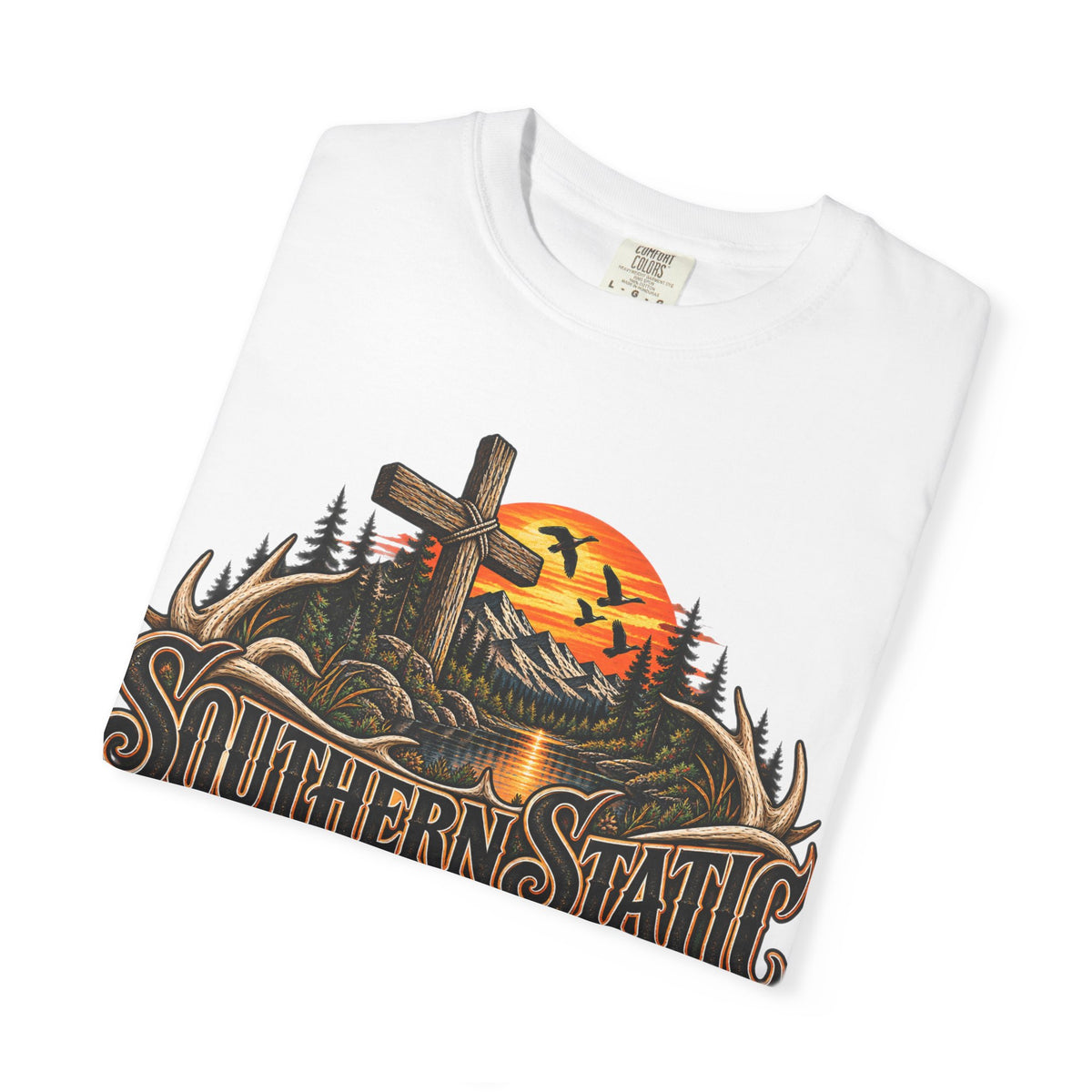 T-Shirt — Southern Static Rustic Cross Sunset Graphic Tee
