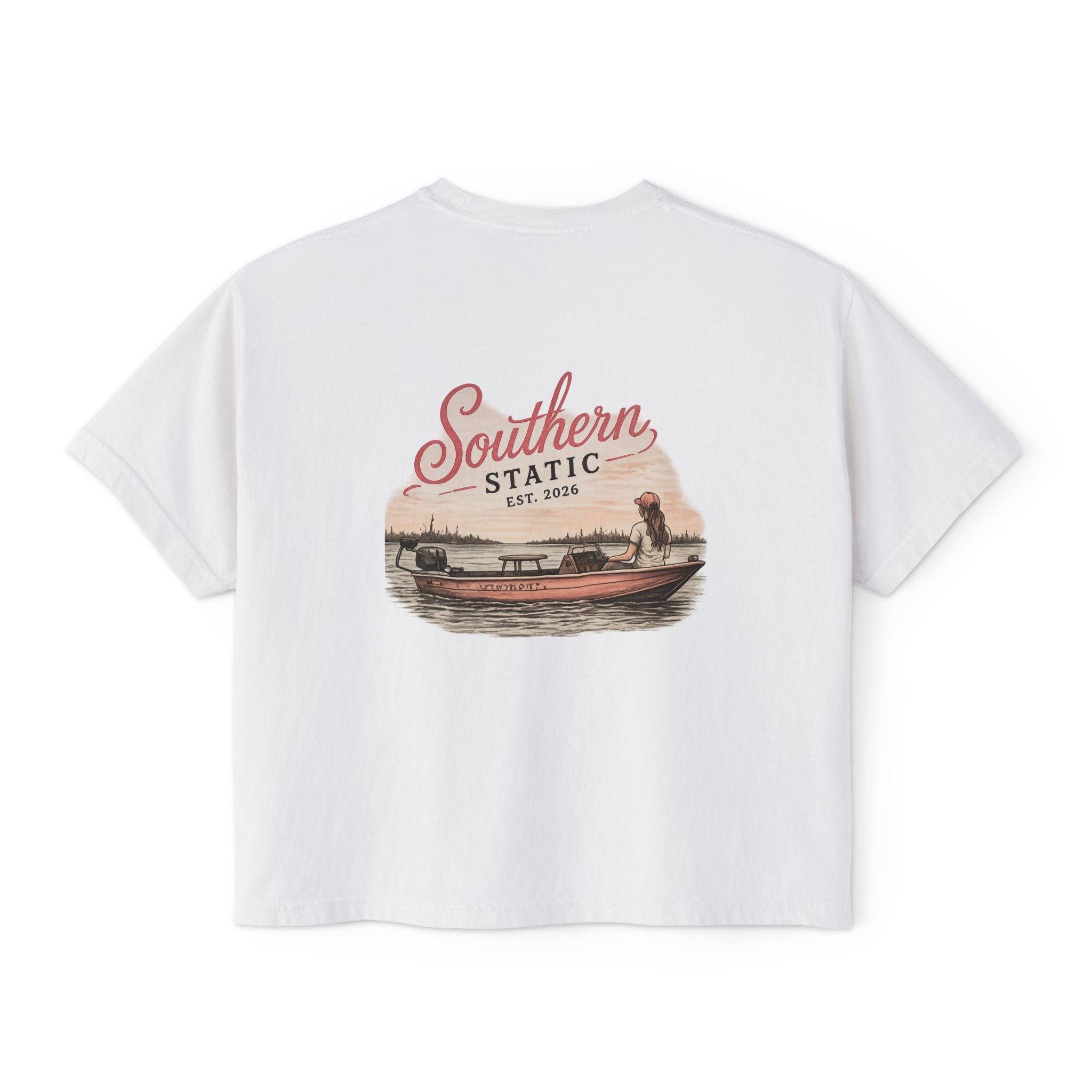 Southern Static Boxy Tee - Vintage Boat Logo Women's Crop T-Shirt