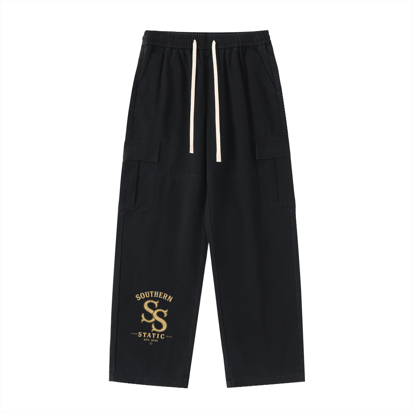Drawstring Waist Straight-Leg Cargo Pants