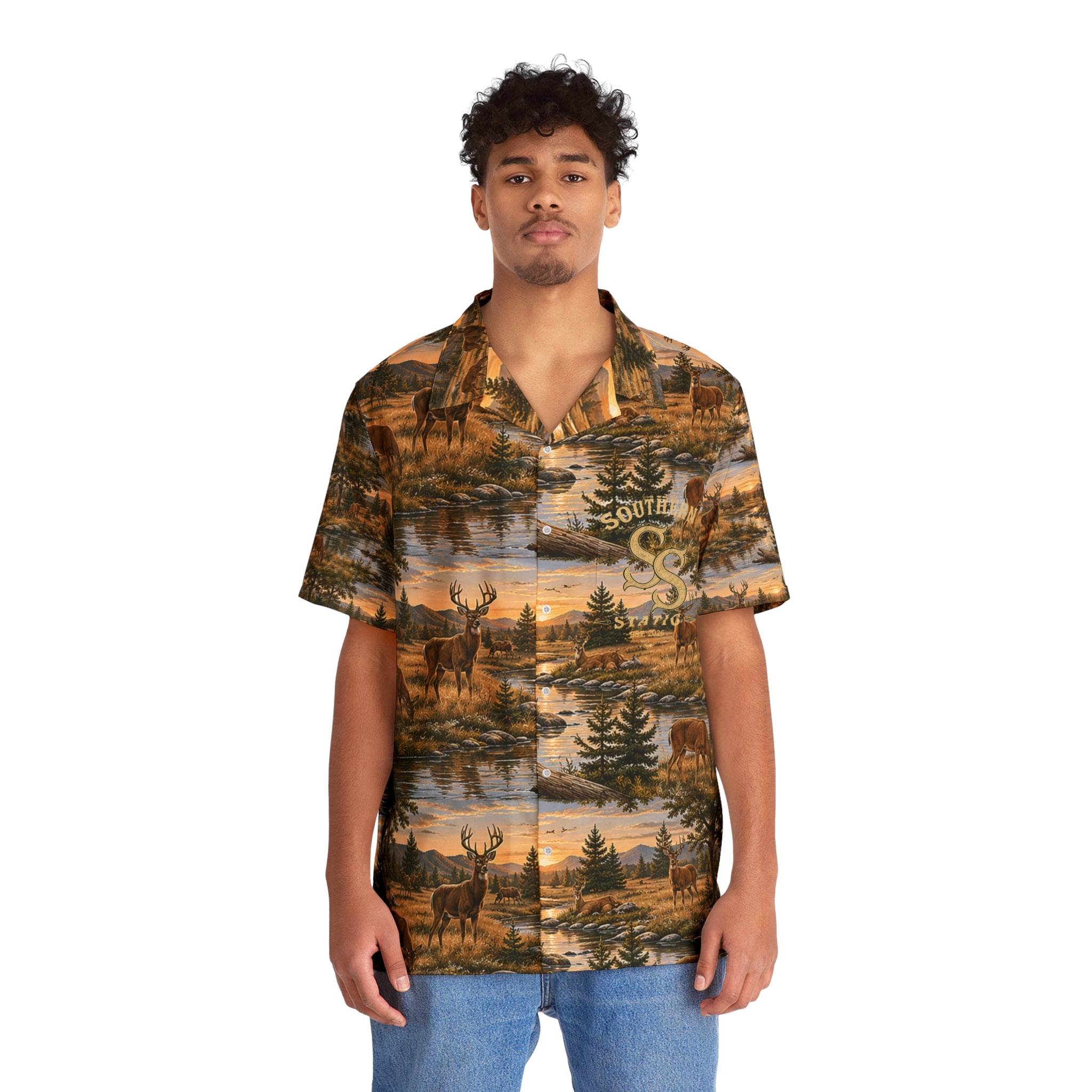 Men's Hawaiian Shirt - Rustic Wilderness Deer Print