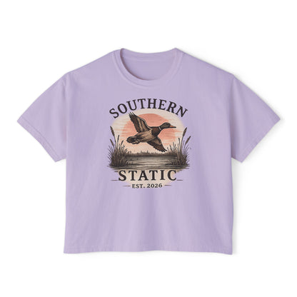 Southern Static Duck Tee — Women's Boxy Hunting Shirt