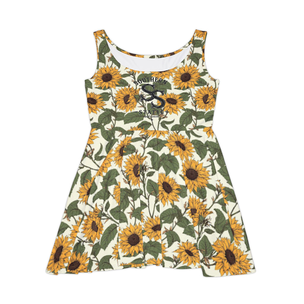 Sunflower Crop-Top Skater Dress — Floral Summer Dress for Women