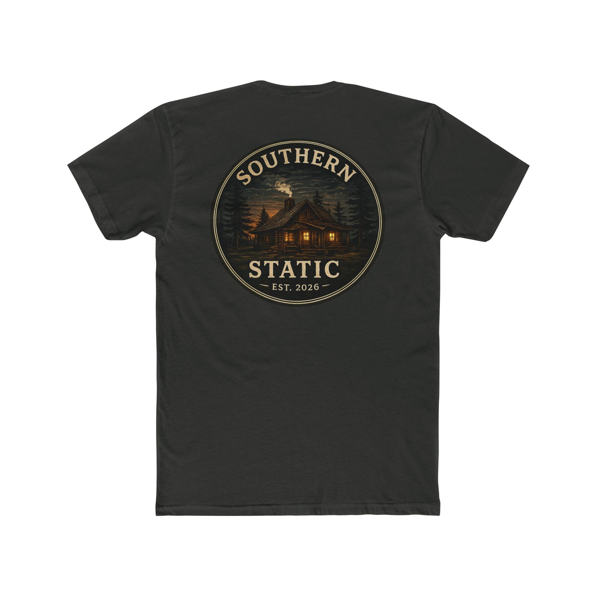 Southern Static Cabin Tee — Rustic Mountain Logo T-Shirt