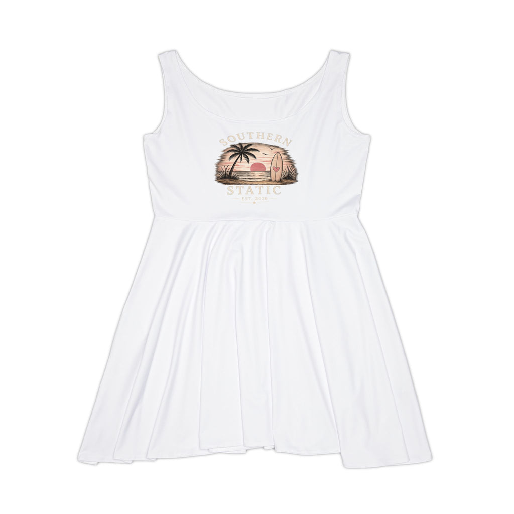 Retro Palm Sunset Skater Dress — Women's Beach Graphic AOP