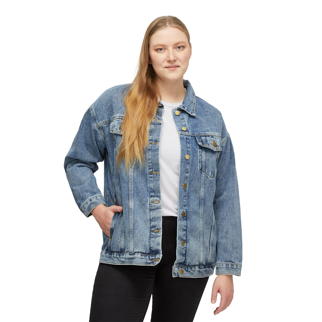 Women's Denim Jacket — Pink 'SS' Embroidered Back Logo, Casual Vintage Jean Jacket