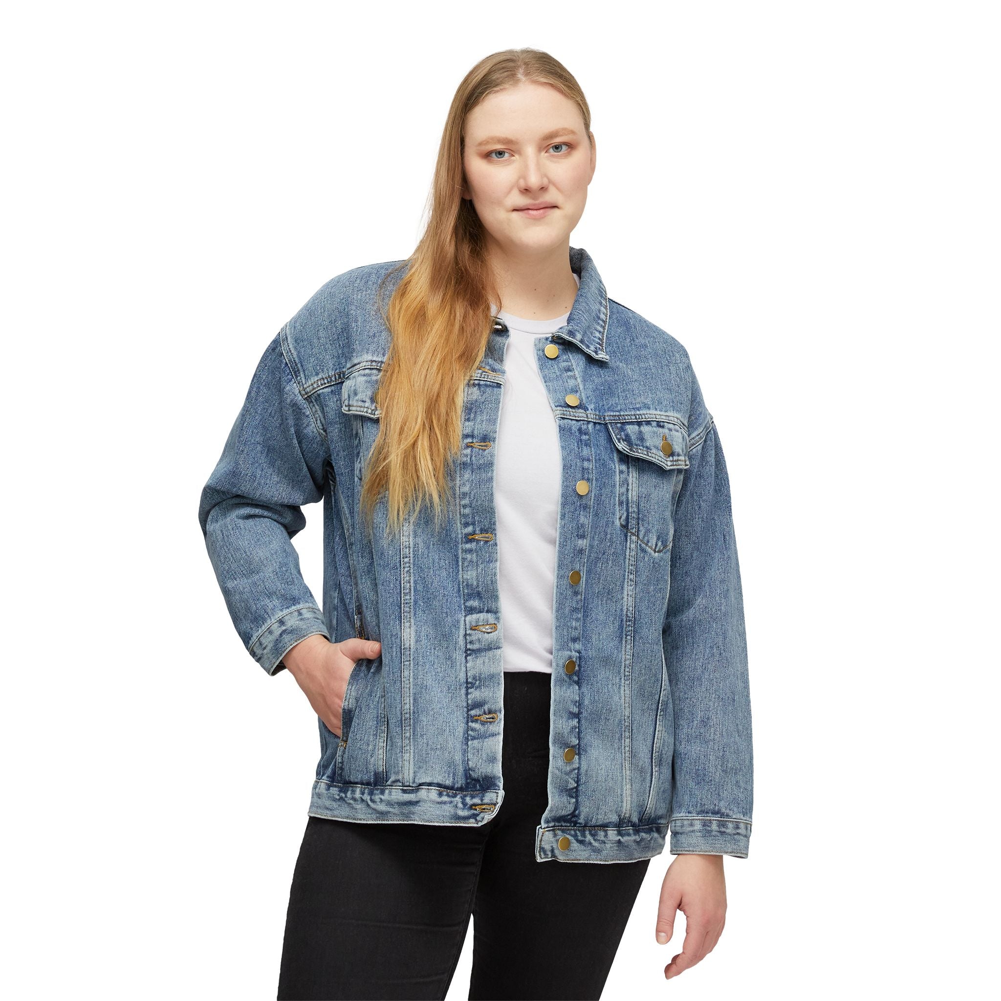 Women's Denim Jacket — Pink 'SS' Embroidered Back Logo, Casual Vintage Jean Jacket