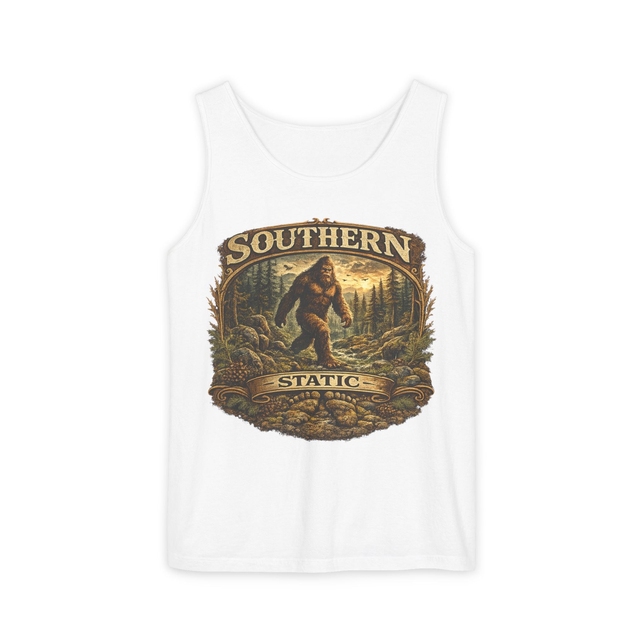 Southern Static Bigfoot Tank Top | Sasquatch Forest Vintage Design