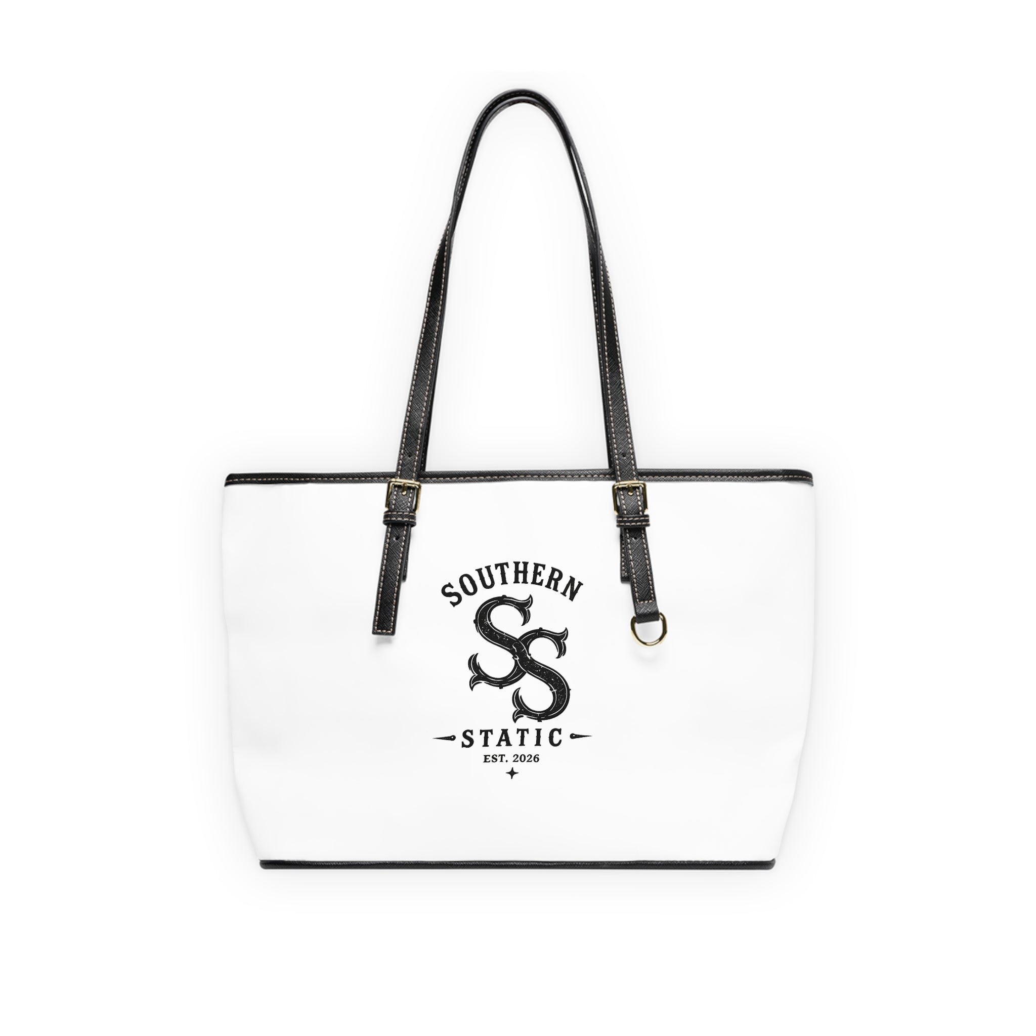 Southern Static PU Leather Shoulder Bag – White Logo Tote