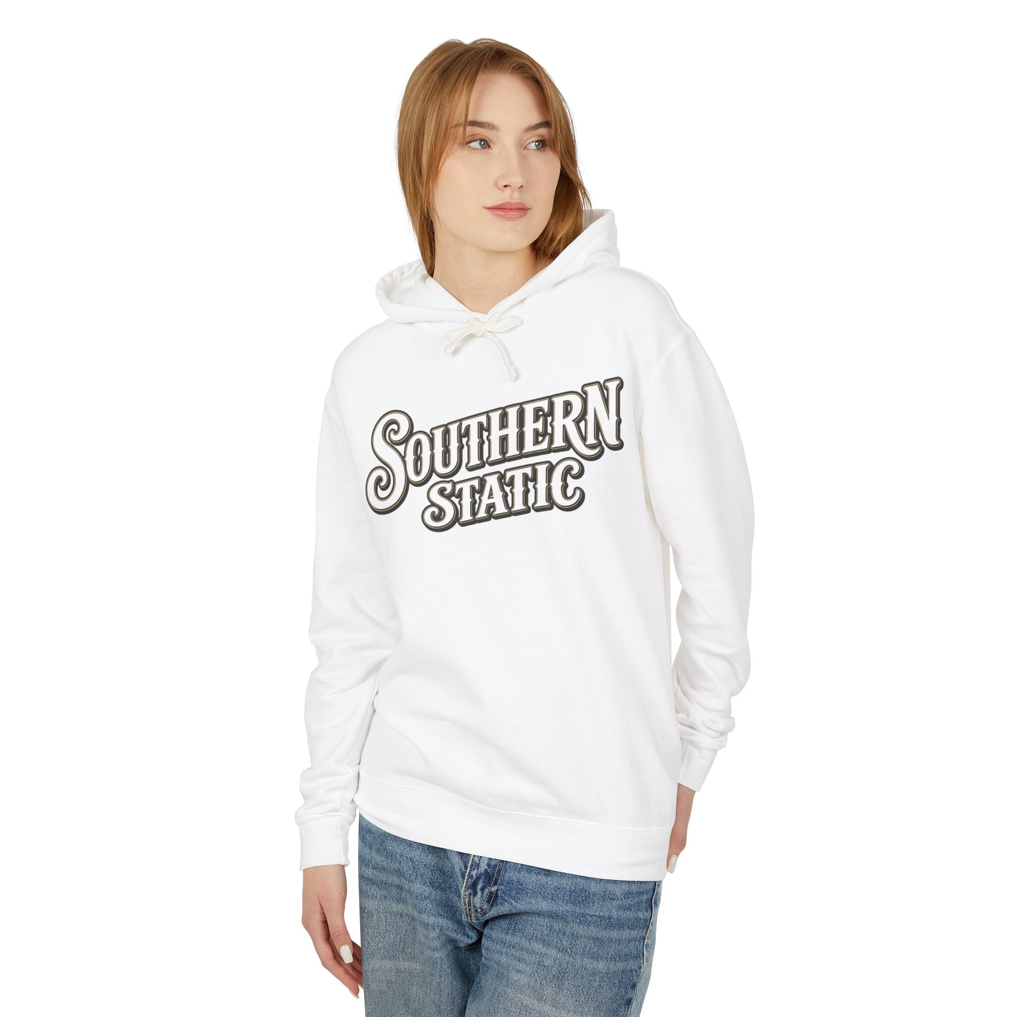 Southern Static Hoodie — Retro Script Pullover Sweatshirt