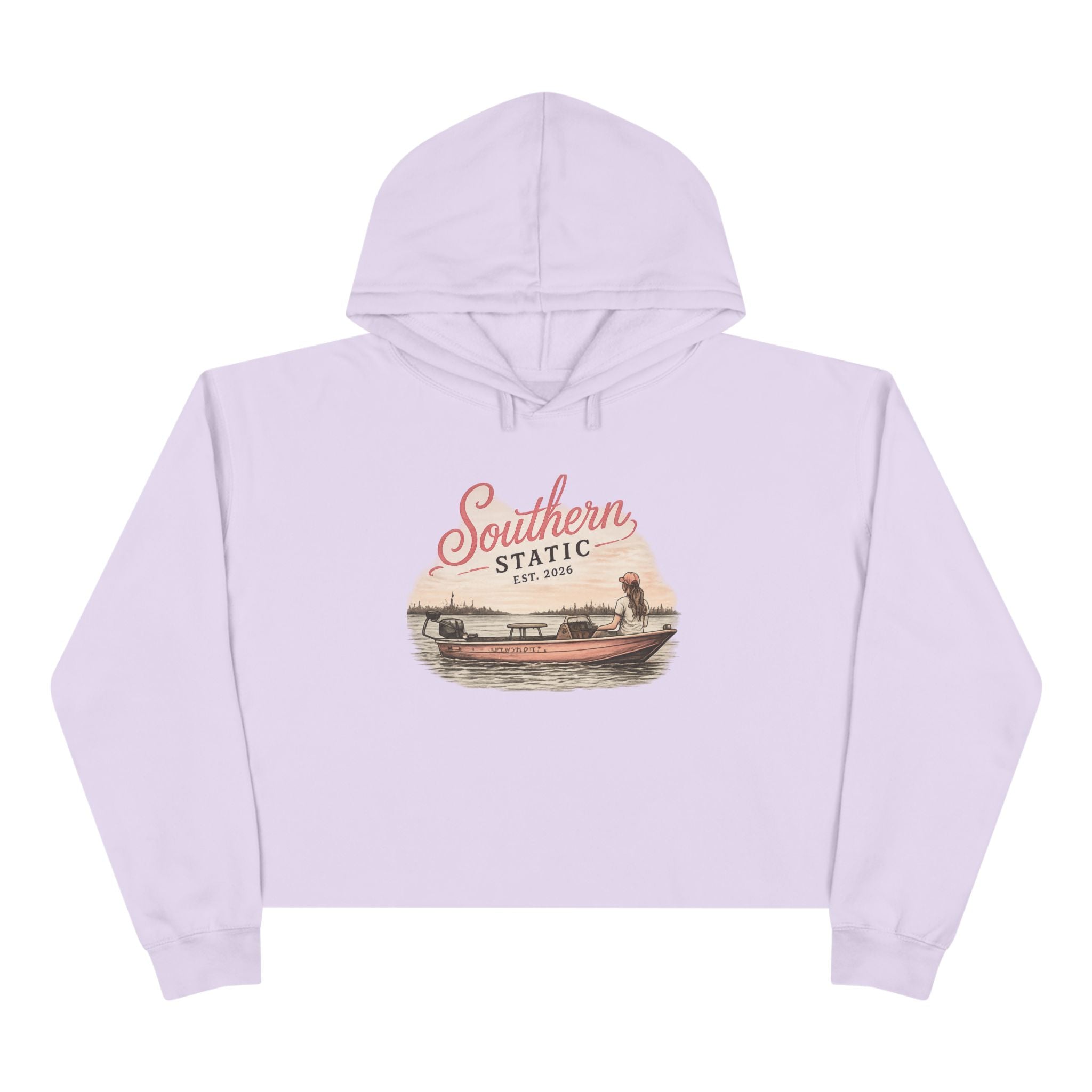 Southern Static Crop Hoodie — Vintage Boat Graphic