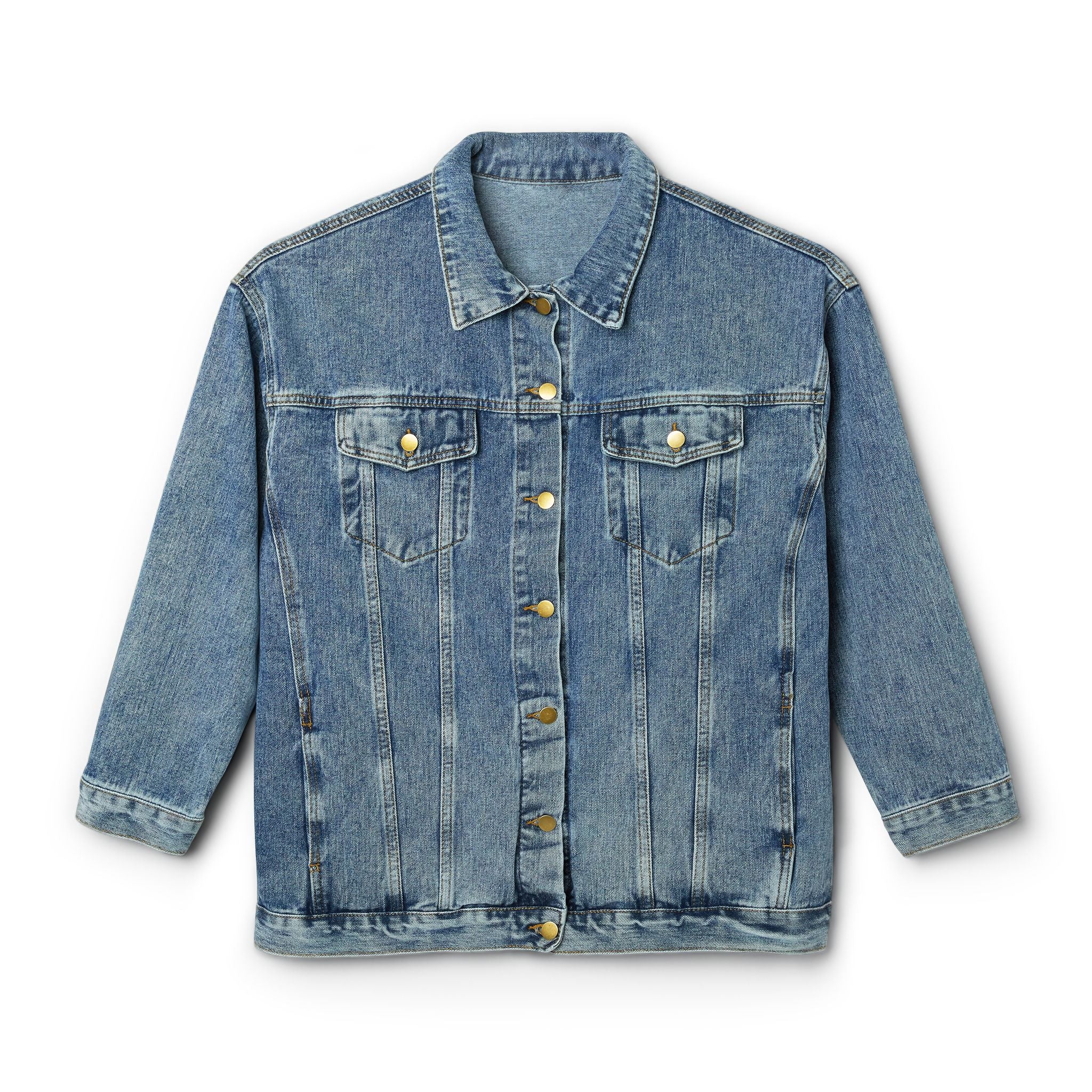 Women's Denim Jacket — Pink 'SS' Embroidered Back Logo, Casual Vintage Jean Jacket