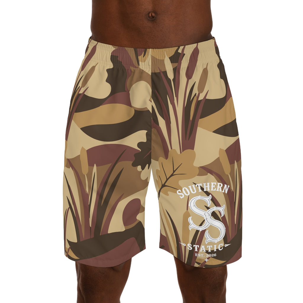 Camo Nature Print Jogger Shorts — Desert Woodland All-Over Men’s Shorts