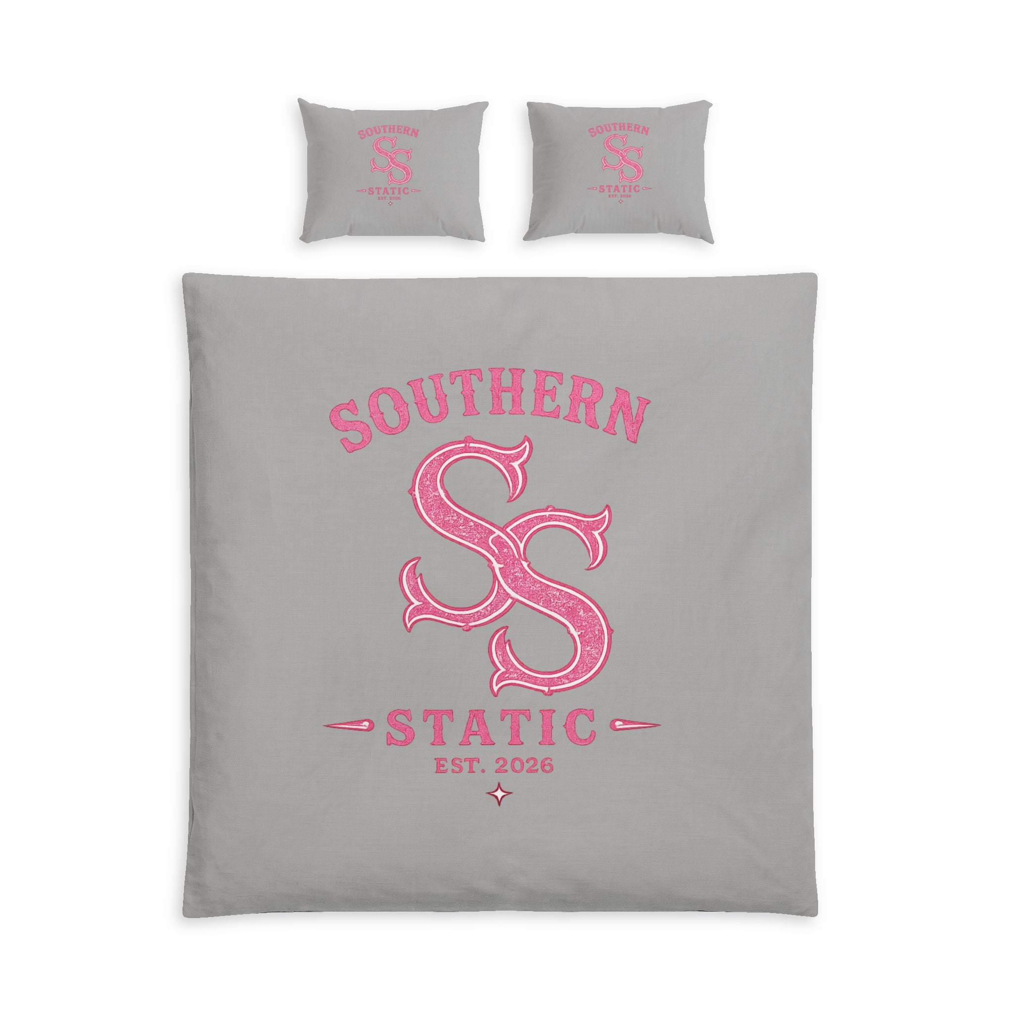 Southern Static Cotton Bed Set – Pink Monogram Duvet Cover & Pillowcases