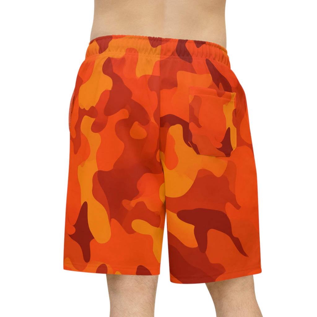 Orange Camo Athletic Long Shorts — Southern Static Logo Performance Beach & Workout Shorts