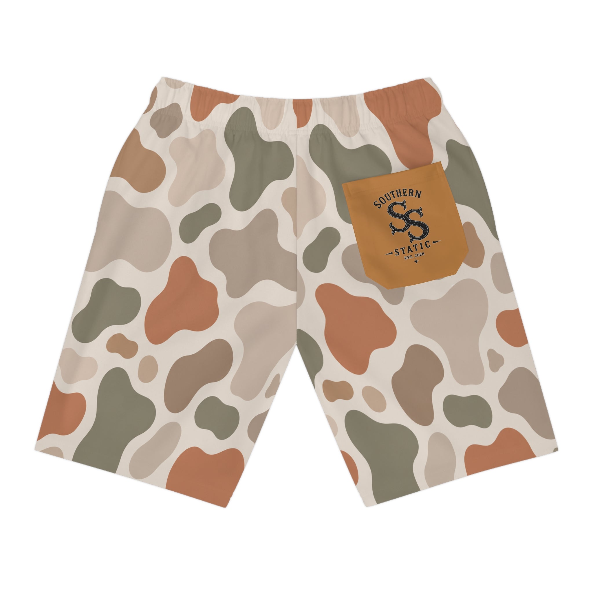 Desert Camo Athletic Long Shorts | Neutral Abstract Camo Print