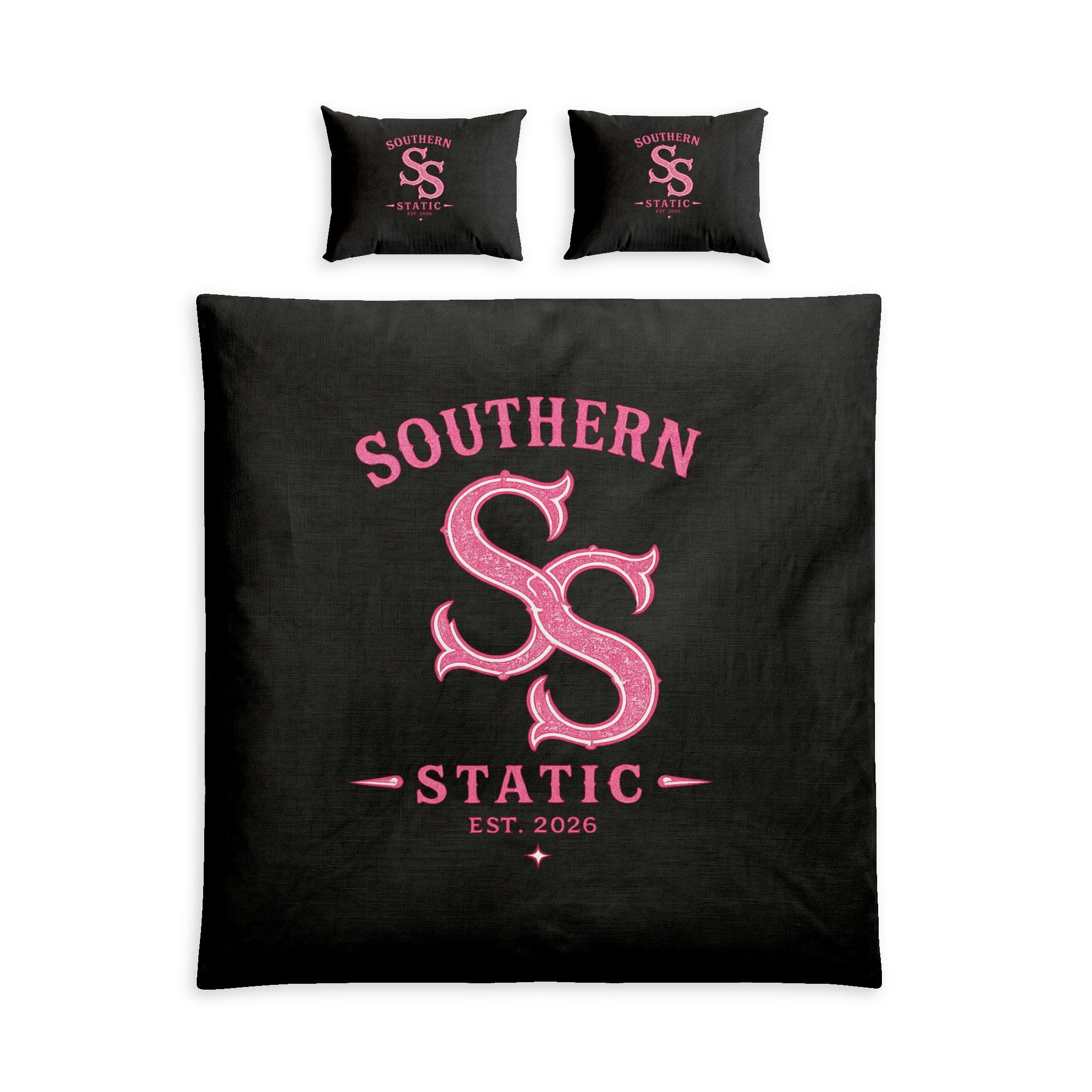 Southern Static Cotton Bed Set – Pink Monogram Duvet Cover & Pillowcases