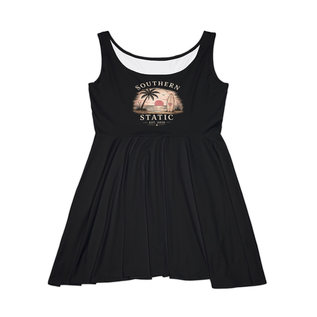 Retro Palm Sunset Skater Dress — Women's Beach Graphic AOP