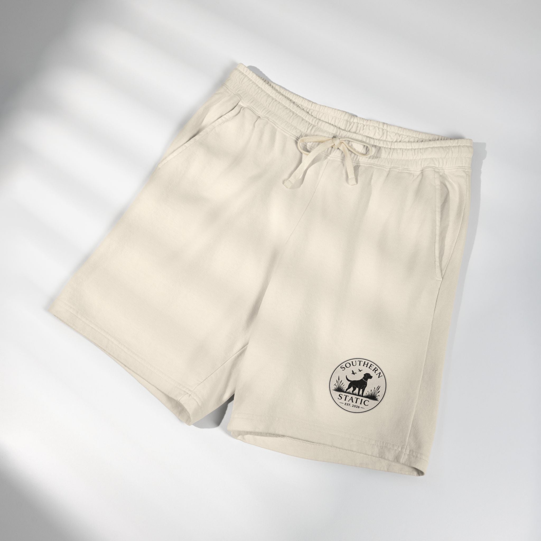 Lightweight Fleece Sweat Shorts — Casual Garment-Dyed Comfort with Small Mountain Logo