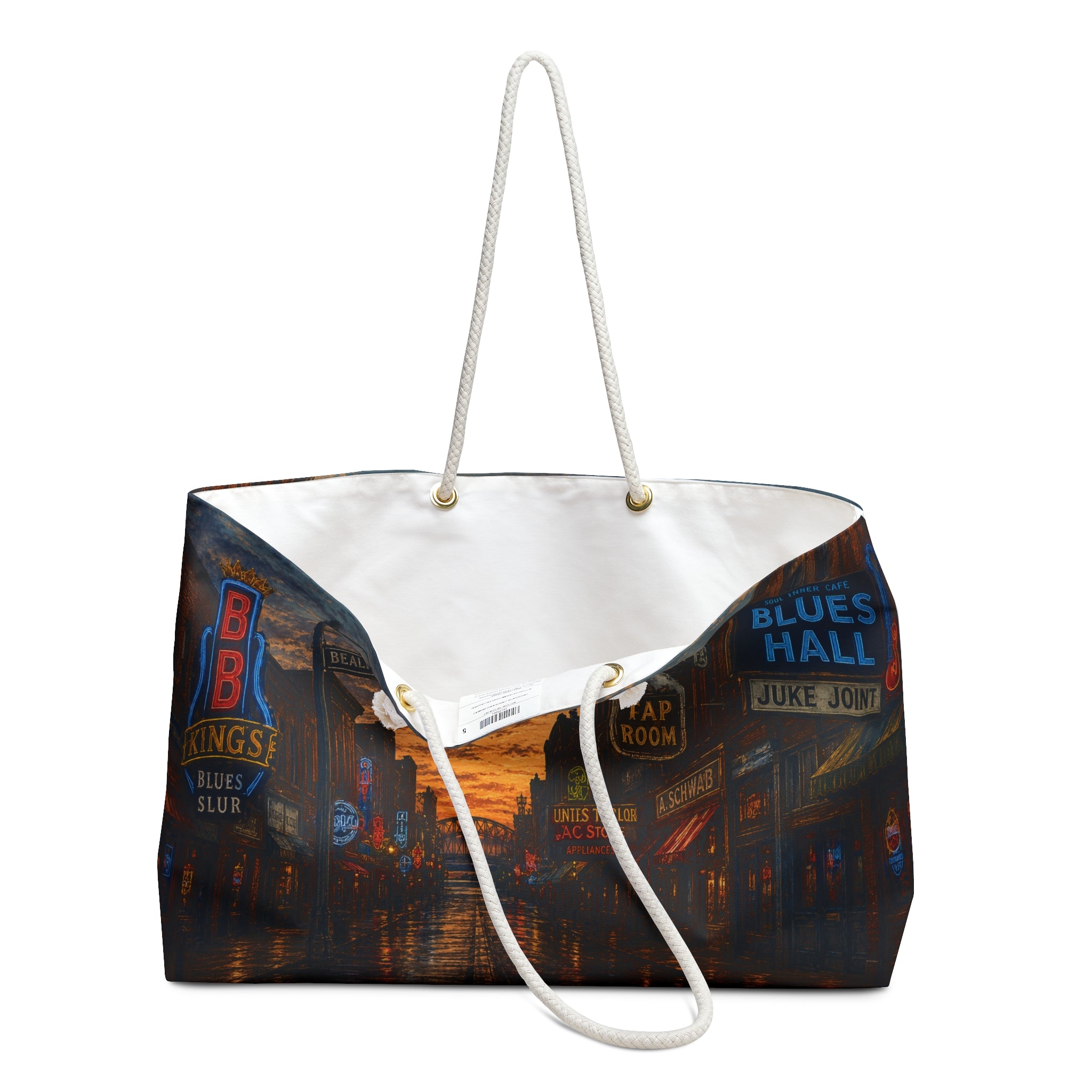 Blues District Nightscape Weekender Bag | Neon Juke Joint Street Scene