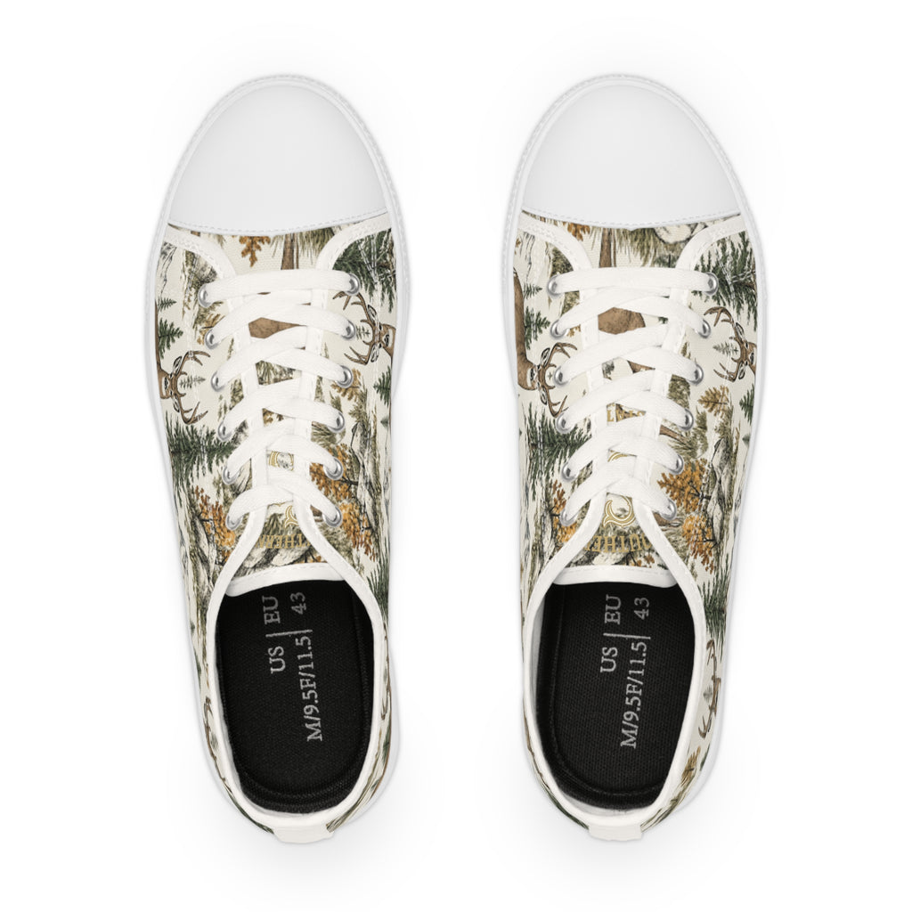 Men's Low-Top Sneakers — Rustic Wilderness Deer & Pine Forest Print