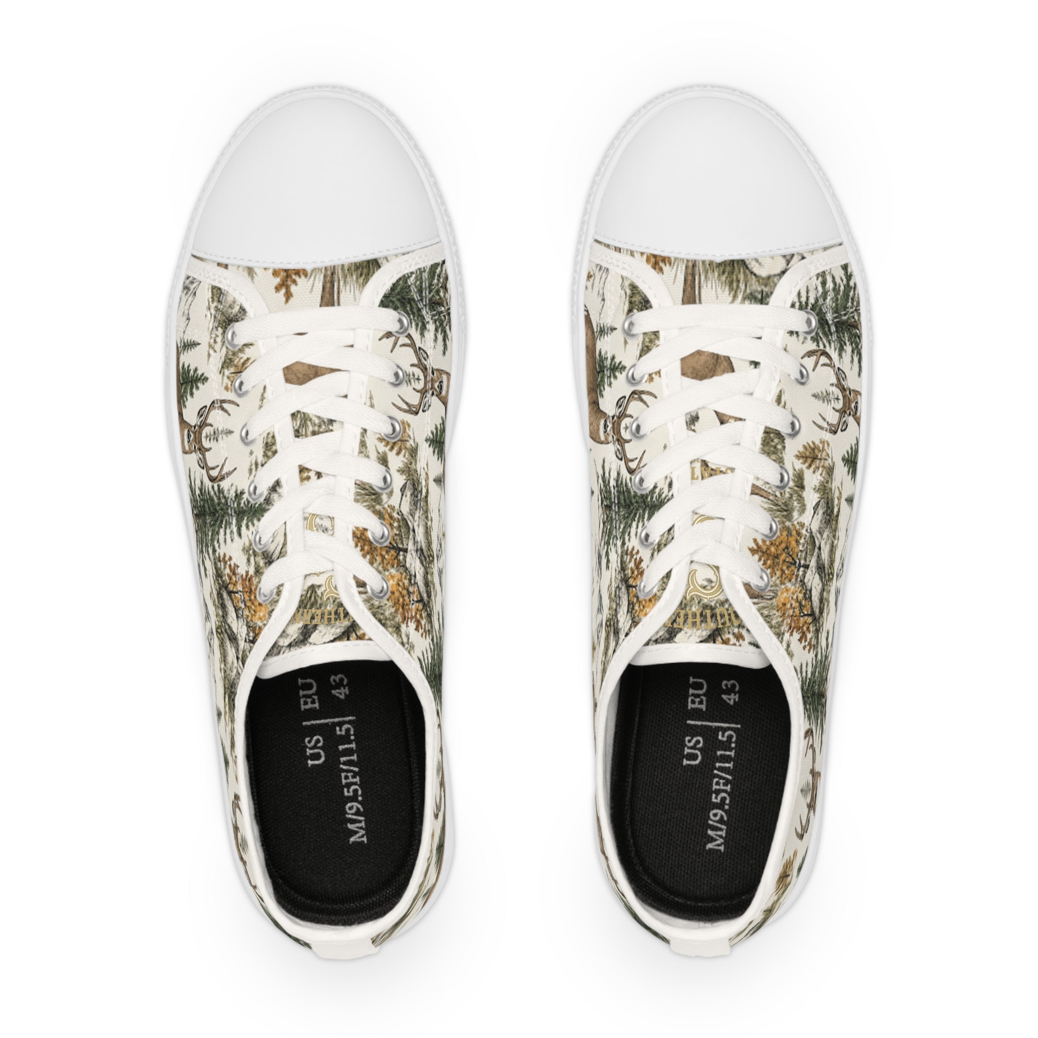 Men's Low-Top Sneakers — Rustic Wilderness Deer & Pine Forest Print