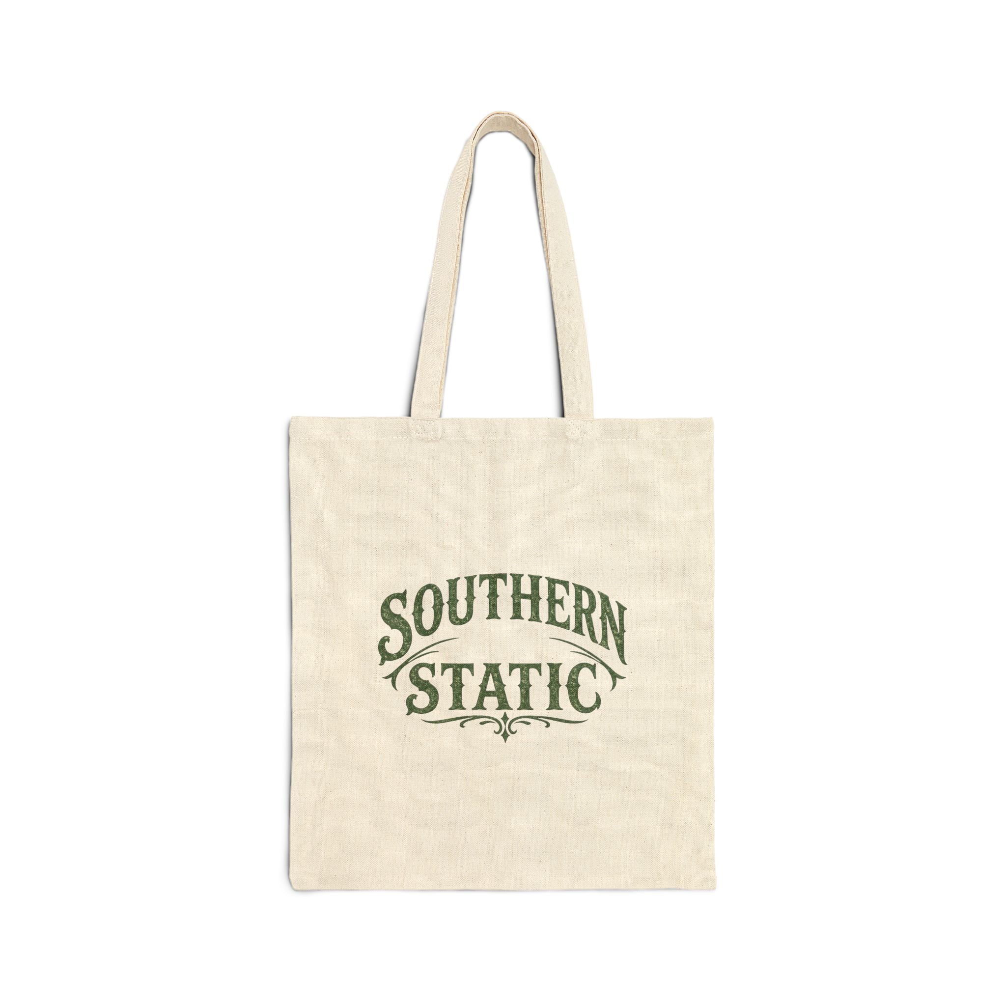 Southern Static tote bag | vintage script logo, canvas market tote