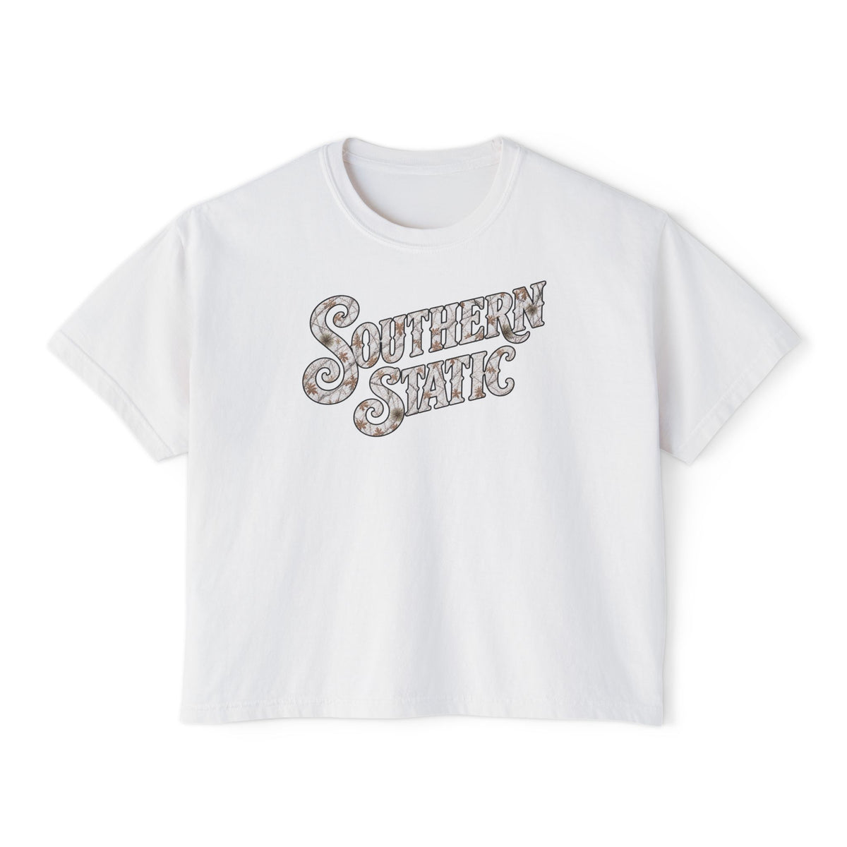 Southern Static Women's Boxy Tee — Retro Script Graphic Crop T-Shirt